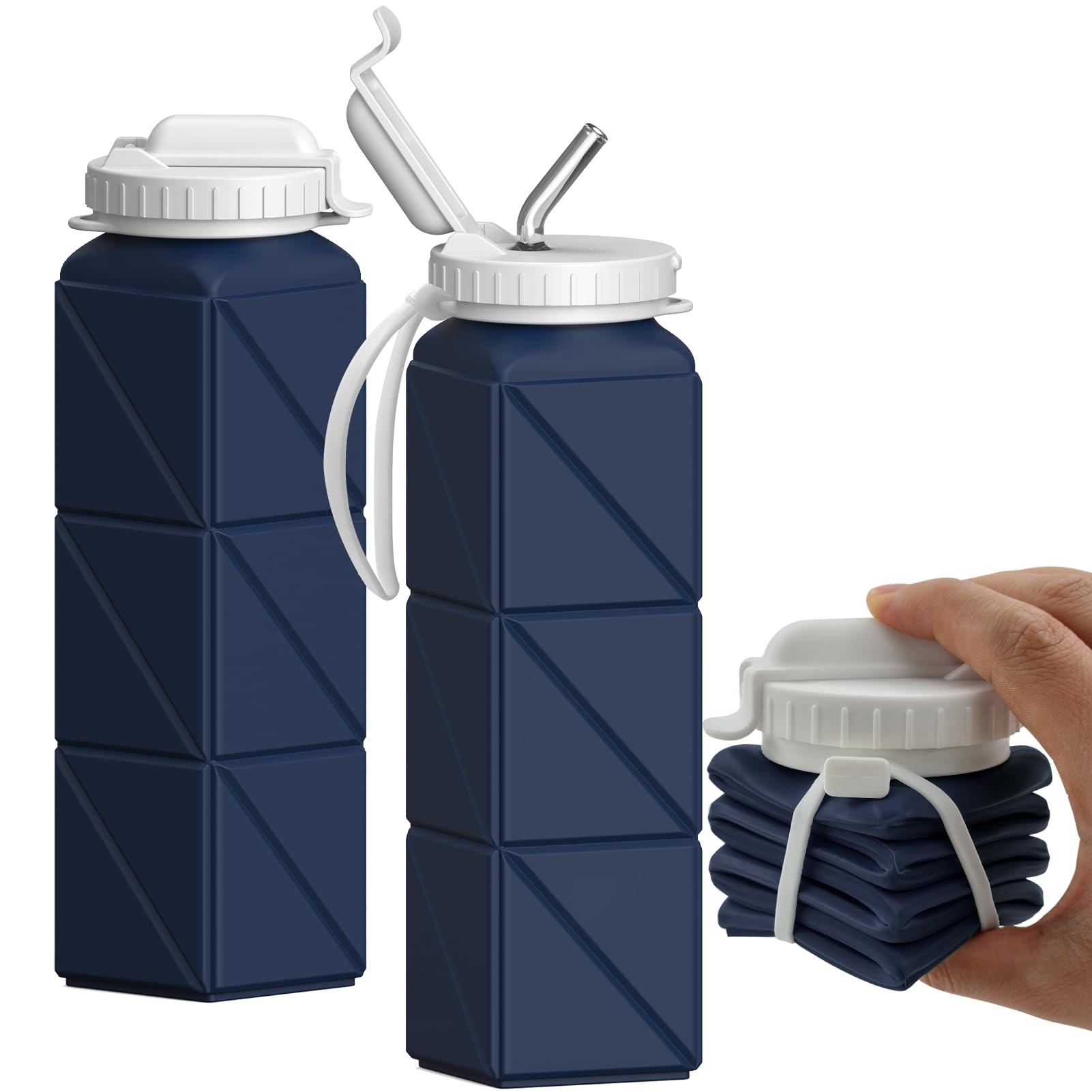 Collapsible Water Bottles 20.6oz, Silicone Foldable Portable Travel Water Bottle, BPA-Free, Leakproof Reusable for Traveling Camping Hiking Cycling Yoga Sports Outdoor, 1 Pack (Dark Blue)