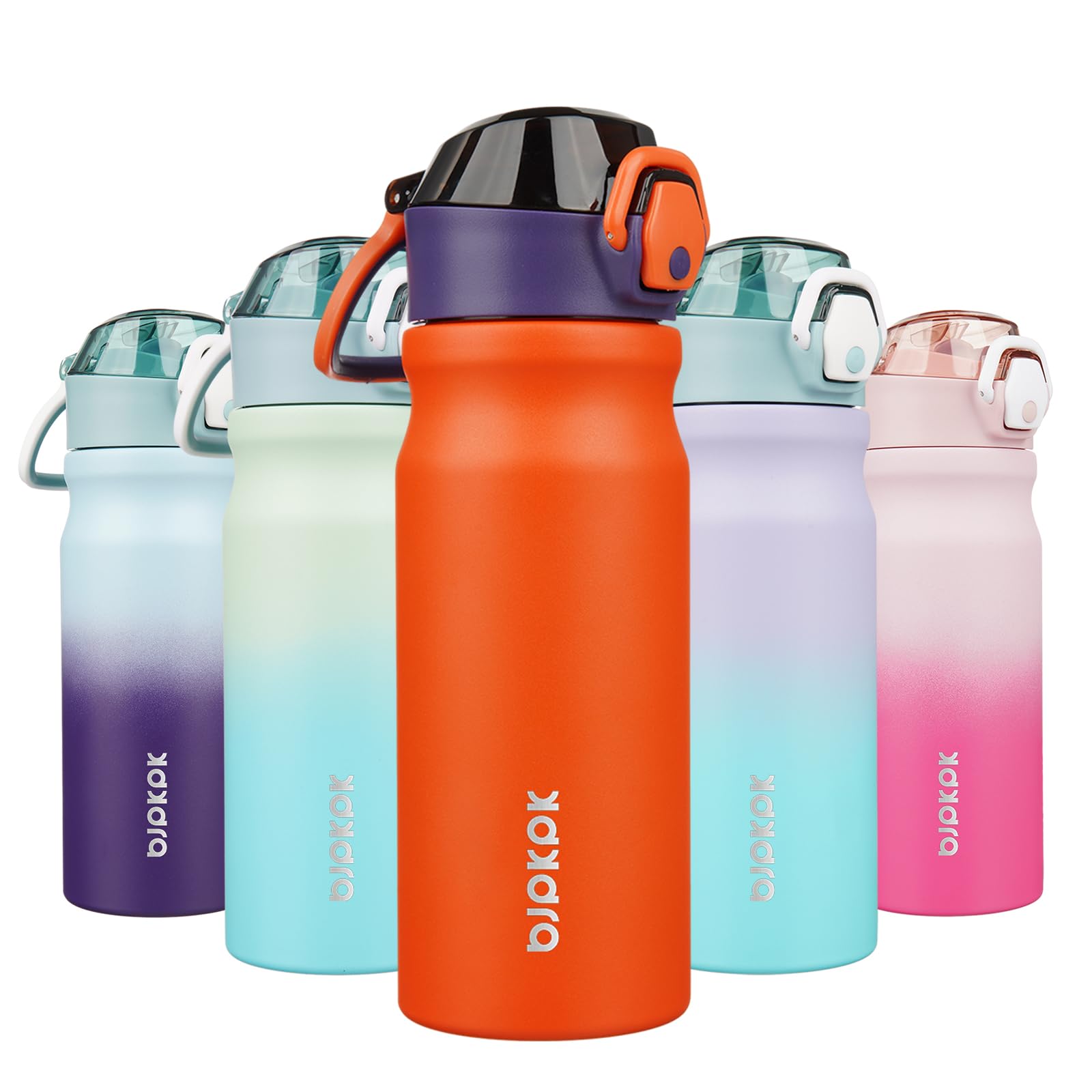BJPKPK 18oz Insulated Water Bottle with Straw Stainless Steel Double Wall Water Bottles BPA Free Leak Proof Thermal Flask with Lockable Flip Lid and Soft Silicone Spout,Cherry Blossom