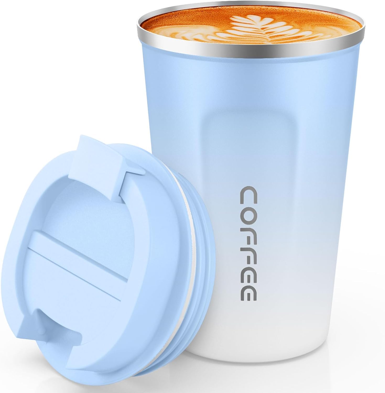 Travel coffee mugs leak-proof, reusable coffee cups with lids, stainless steel vacuum insulated coffee tumblers, thermal insulation cups for men & women keep drinks hot & cold(2nd-Green, 12OZ)