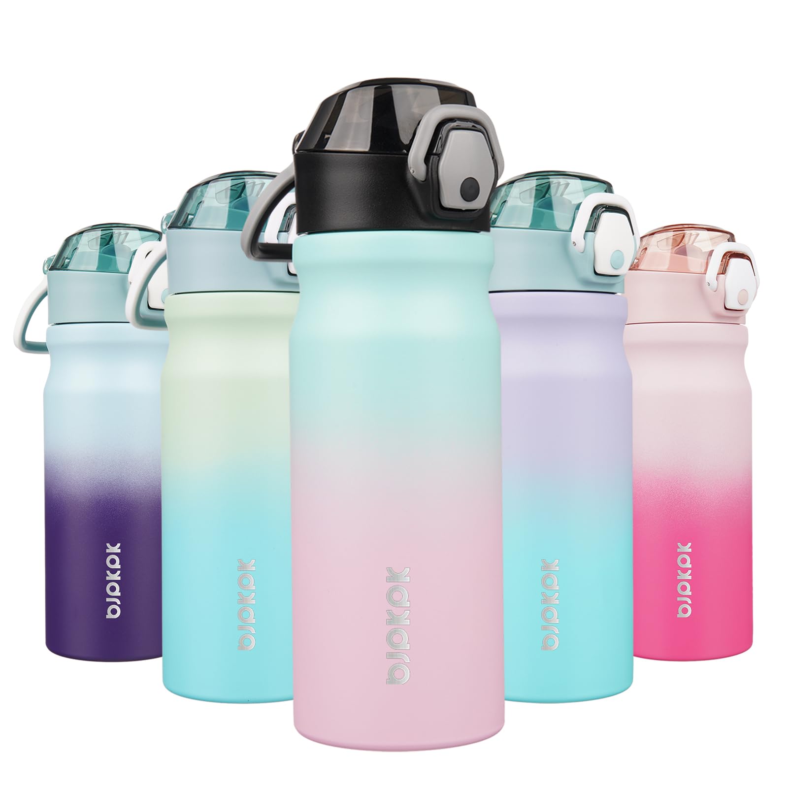 BJPKPK 18oz Insulated Water Bottle with Straw Stainless Steel Double Wall Water Bottles BPA Free Leak Proof Thermal Flask with Lockable Flip Lid and Soft Silicone Spout,Cherry Blossom