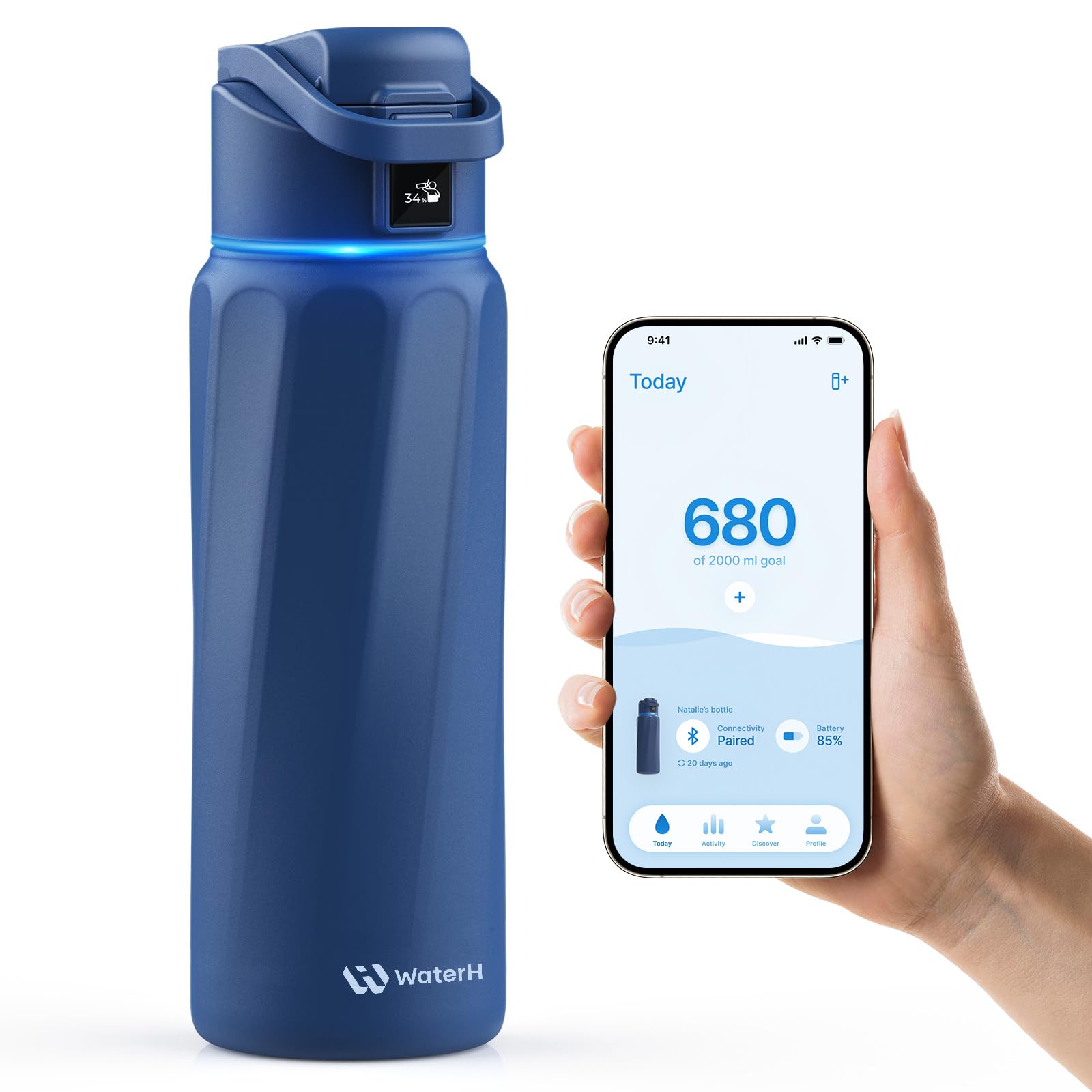 BOOST Smart Water Bottle with Reminder & Tracker, Double Wall Vacuum Insulated Bottles Stainless Steel, 32oz BPA-Free Wide Mouth for School, Gym, Office, Ideal for Mother's Day