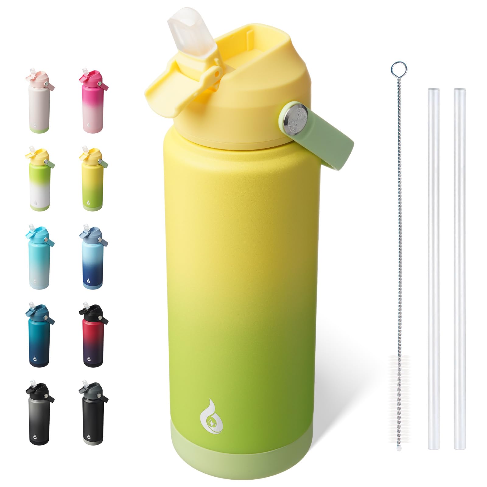 BJPKPK Insulated Water Bottle with Straw Lid, 18oz Thermo Water Bottles, Flex Handle & Non-slip Boot, BPA Free Leak Proof Stainless Steel Metal Thermo, Tumblers, Cups,Black Blue