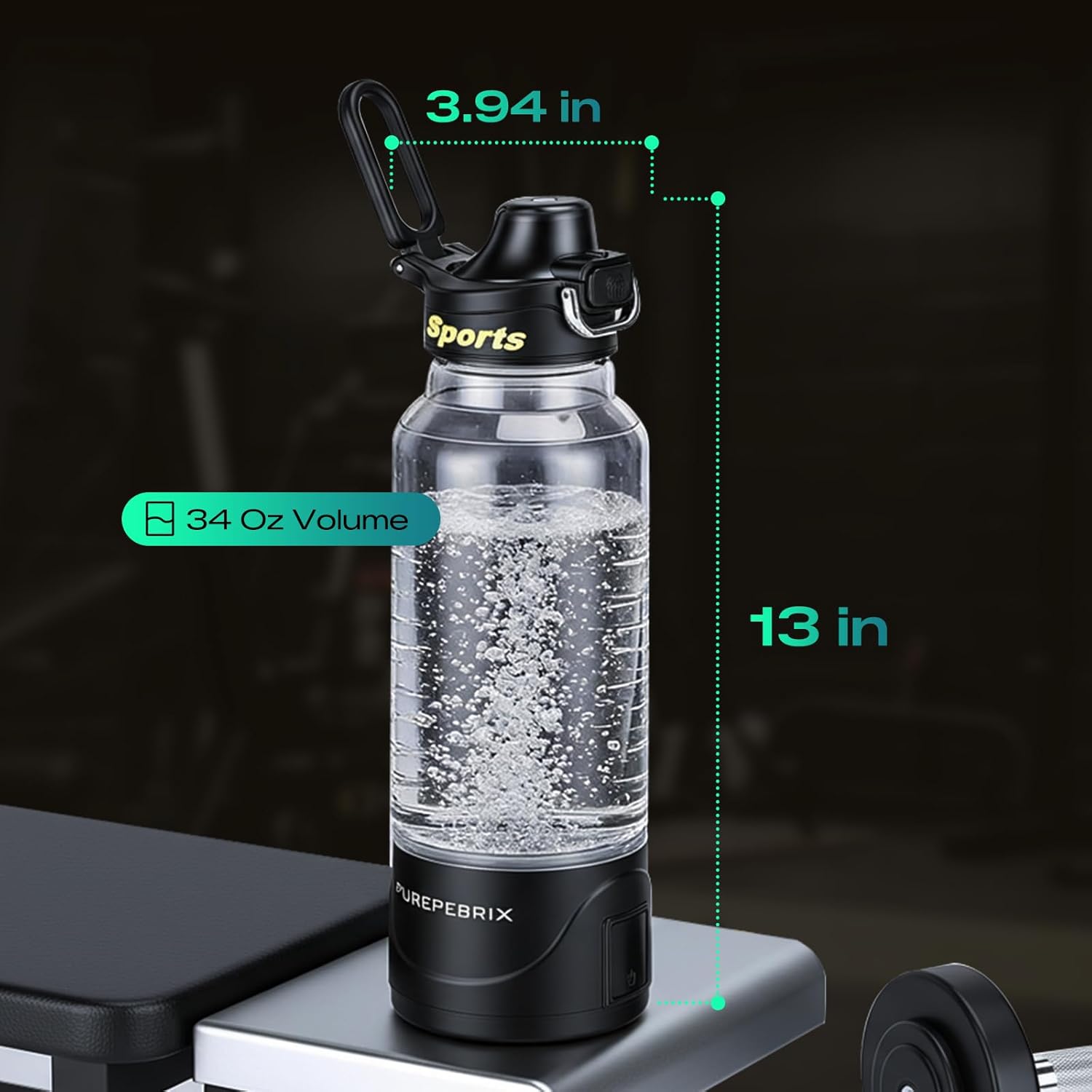 Upgraded Hydrogen Water Bottle Glass Generator - 34oz Borosilicate Glass, SPE/PEM Tech, Leak-Proof Lid, Easy-Carry Handle, Sports-Inspired Design for Home, Office & Travel Hydration