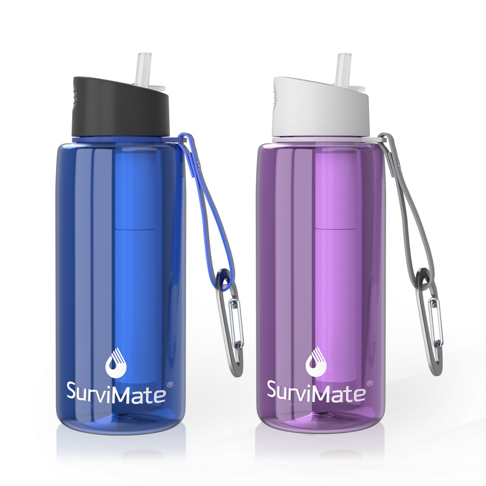 SurviMate Purified Water Bottle for Camping, Hiking, Backpacking and Travel, BPA Free with 5-Stage Intergrated Filter Straw