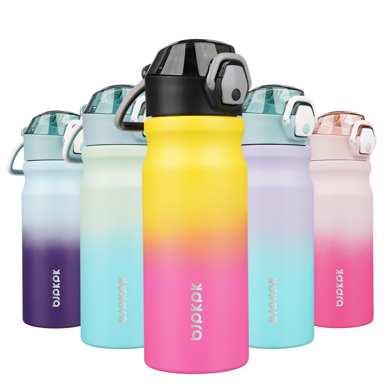 BJPKPK 18oz Insulated Water Bottle with Straw Stainless Steel Double Wall Water Bottles BPA Free Leak Proof Thermal Flask with Lockable Flip Lid and Soft Silicone Spout,Cherry Blossom