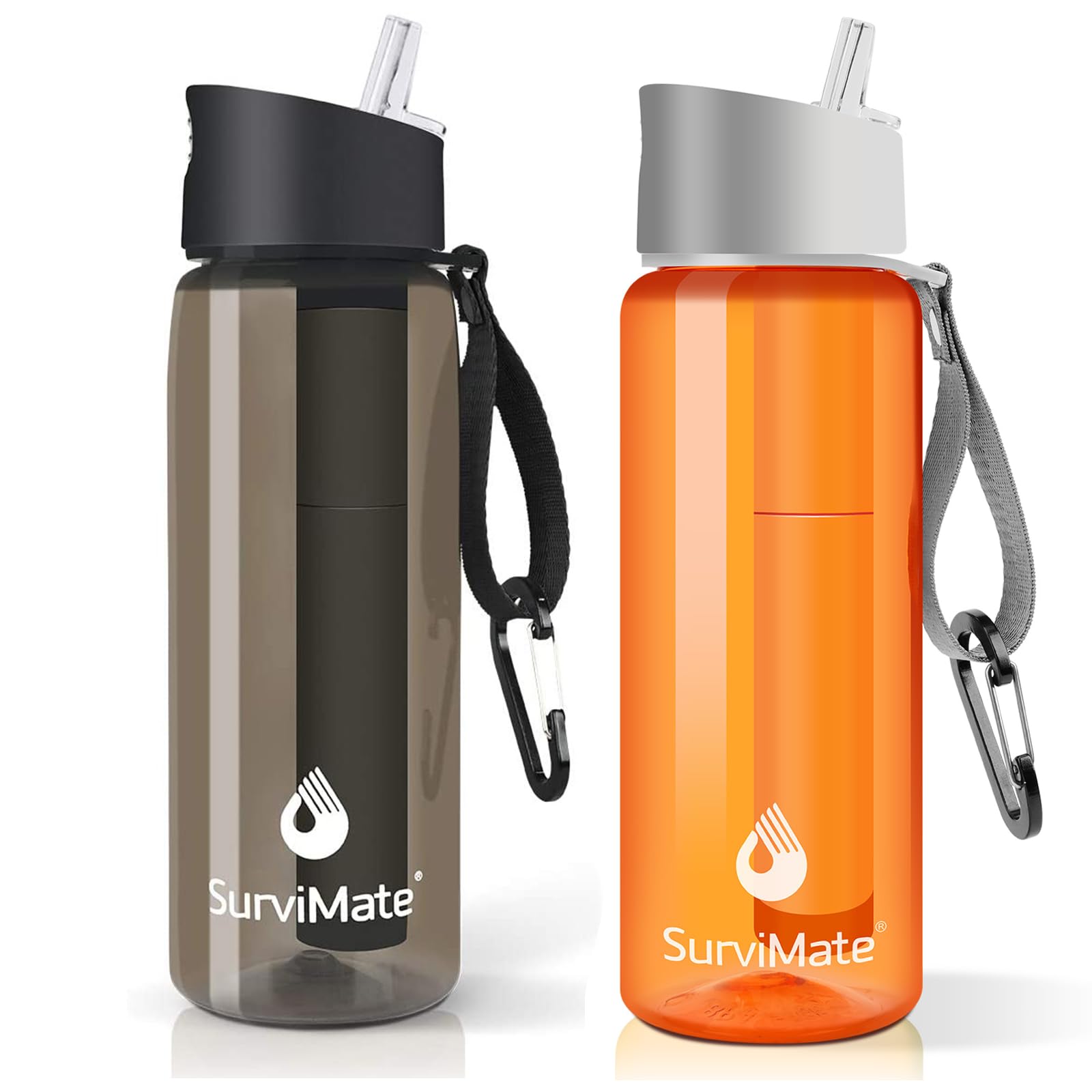 SurviMate Purified Water Bottle for Camping, Hiking, Backpacking and Travel, BPA Free with 5-Stage Intergrated Filter Straw