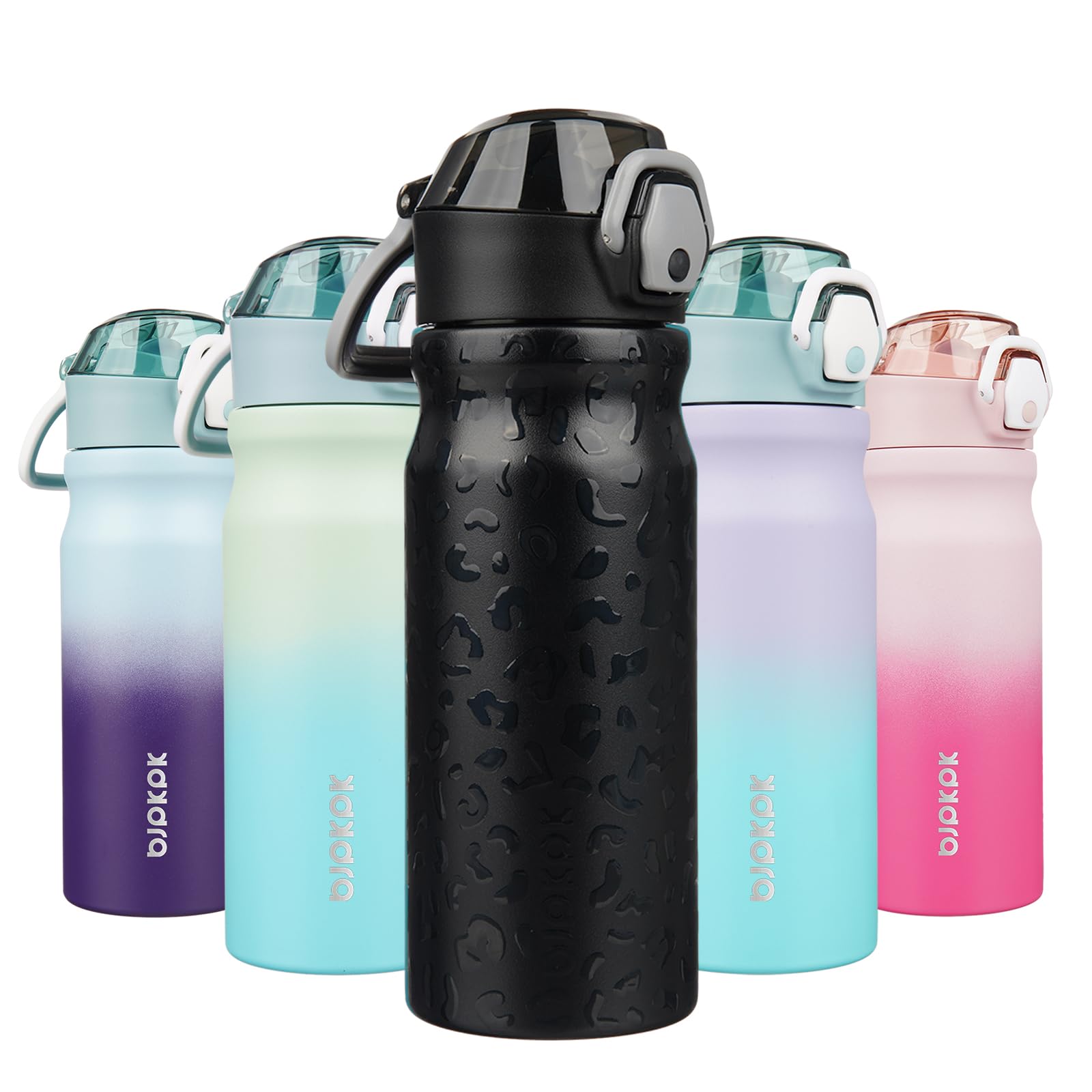 BJPKPK 18oz Insulated Water Bottle with Straw Stainless Steel Double Wall Water Bottles BPA Free Leak Proof Thermal Flask with Lockable Flip Lid and Soft Silicone Spout,Cherry Blossom