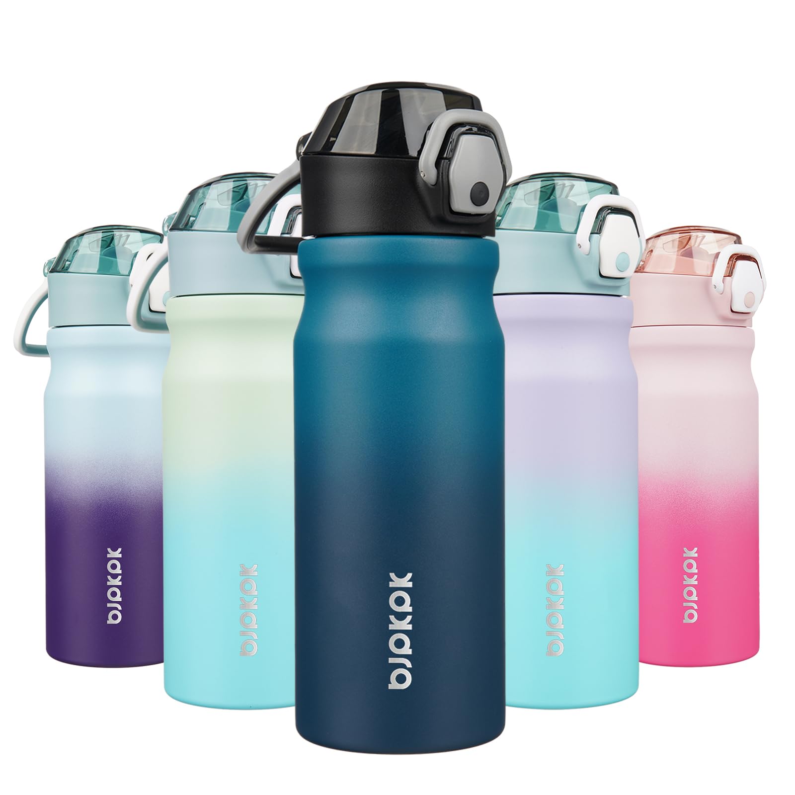 BJPKPK 18oz Insulated Water Bottle with Straw Stainless Steel Double Wall Water Bottles BPA Free Leak Proof Thermal Flask with Lockable Flip Lid and Soft Silicone Spout,Cherry Blossom
