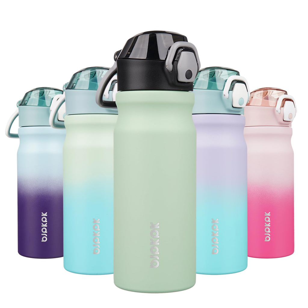 BJPKPK 18oz Insulated Water Bottle with Straw Stainless Steel Double Wall Water Bottles BPA Free Leak Proof Thermal Flask with Lockable Flip Lid and Soft Silicone Spout,Cherry Blossom