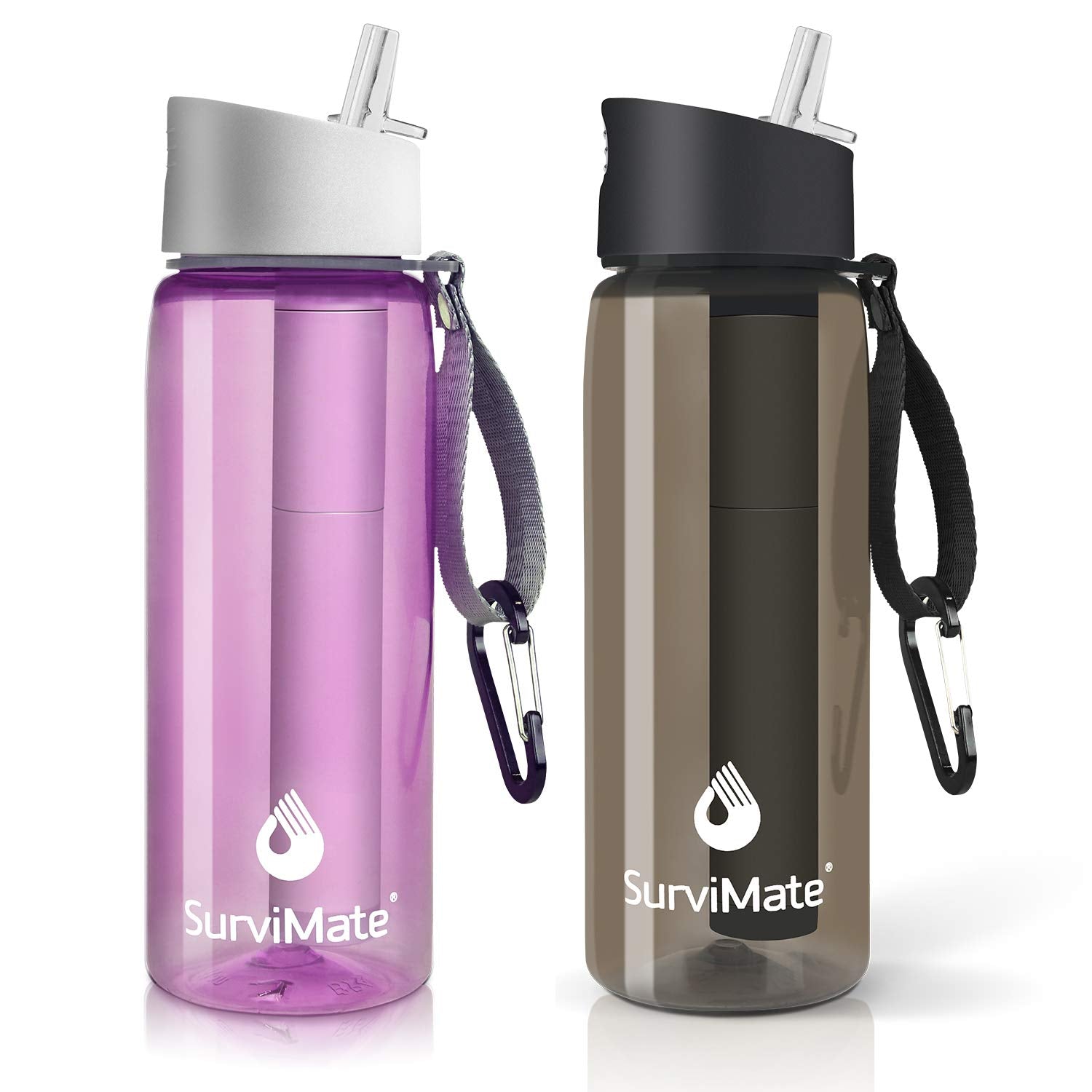SurviMate Purified Water Bottle for Camping, Hiking, Backpacking and Travel, BPA Free with 5-Stage Intergrated Filter Straw