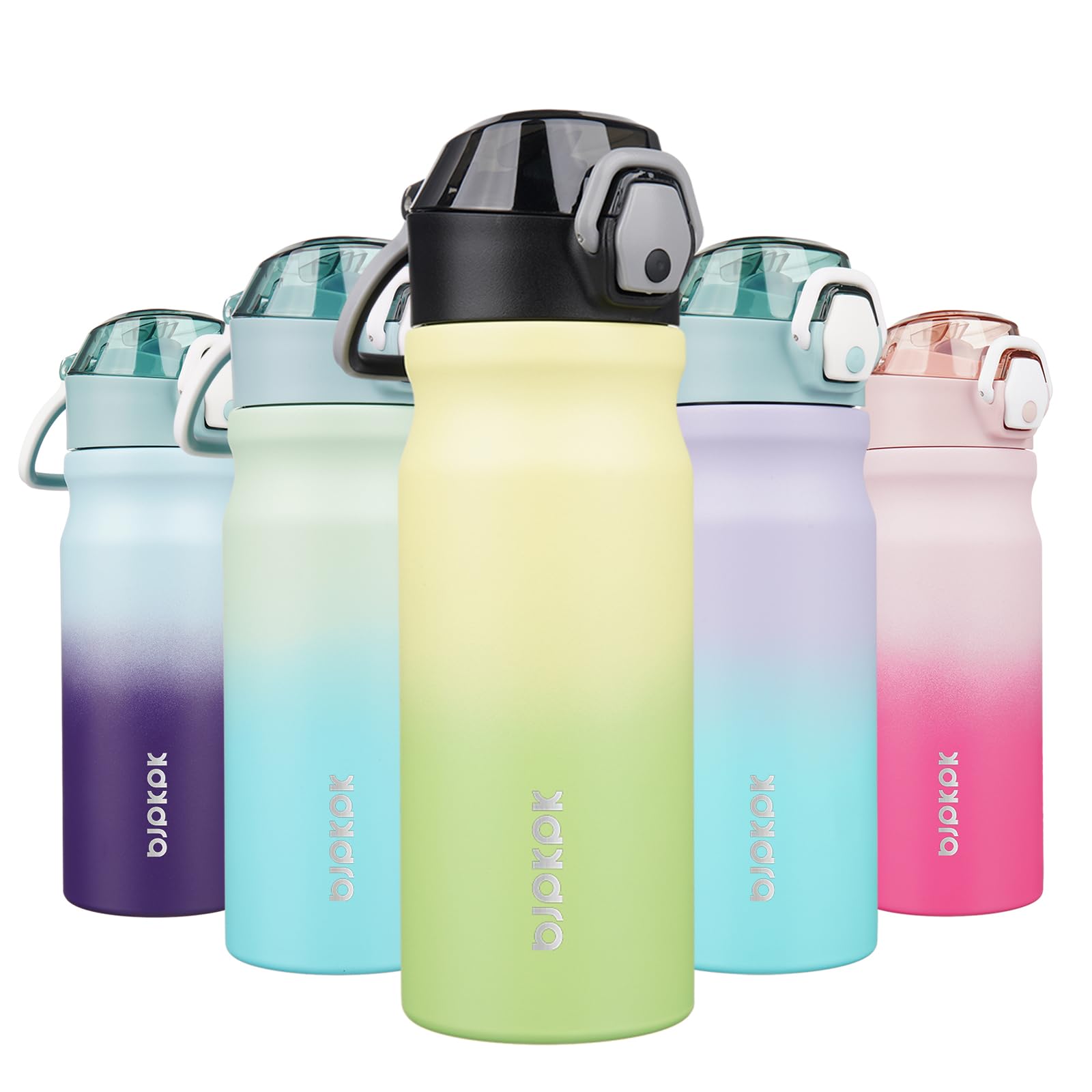 BJPKPK 18oz Insulated Water Bottle with Straw Stainless Steel Double Wall Water Bottles BPA Free Leak Proof Thermal Flask with Lockable Flip Lid and Soft Silicone Spout,Cherry Blossom