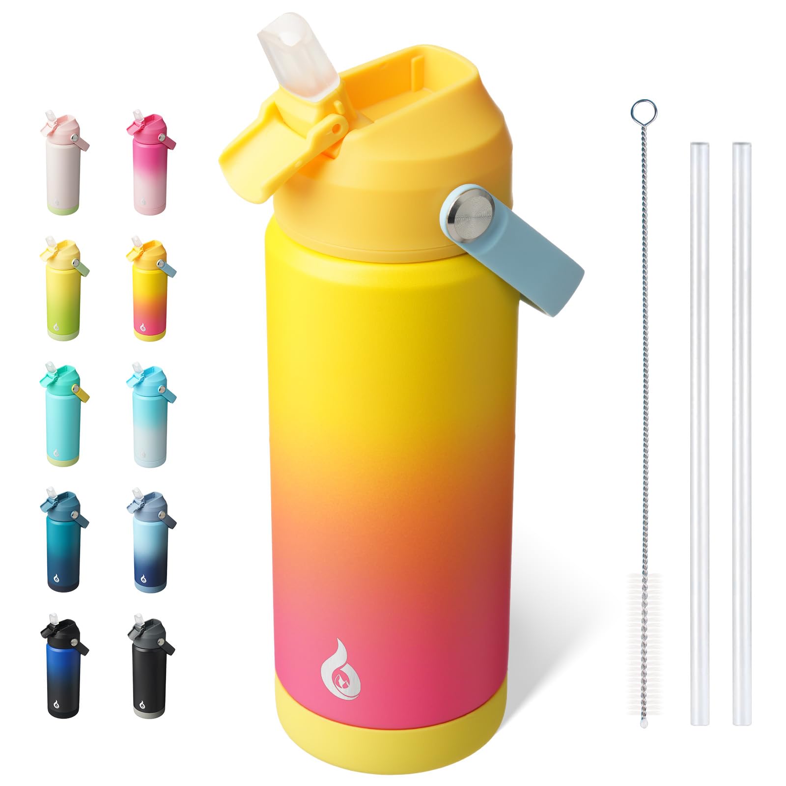 BJPKPK Insulated Water Bottle with Straw Lid, 18oz Thermo Water Bottles, Flex Handle & Non-slip Boot, BPA Free Leak Proof Stainless Steel Metal Thermo, Tumblers, Cups,Black Blue