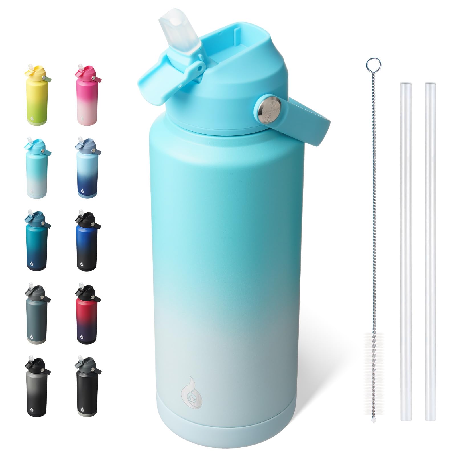 BJPKPK Insulated Water Bottle with Straw Lid, 18oz Thermo Water Bottles, Flex Handle & Non-slip Boot, BPA Free Leak Proof Stainless Steel Metal Thermo, Tumblers, Cups,Black Blue