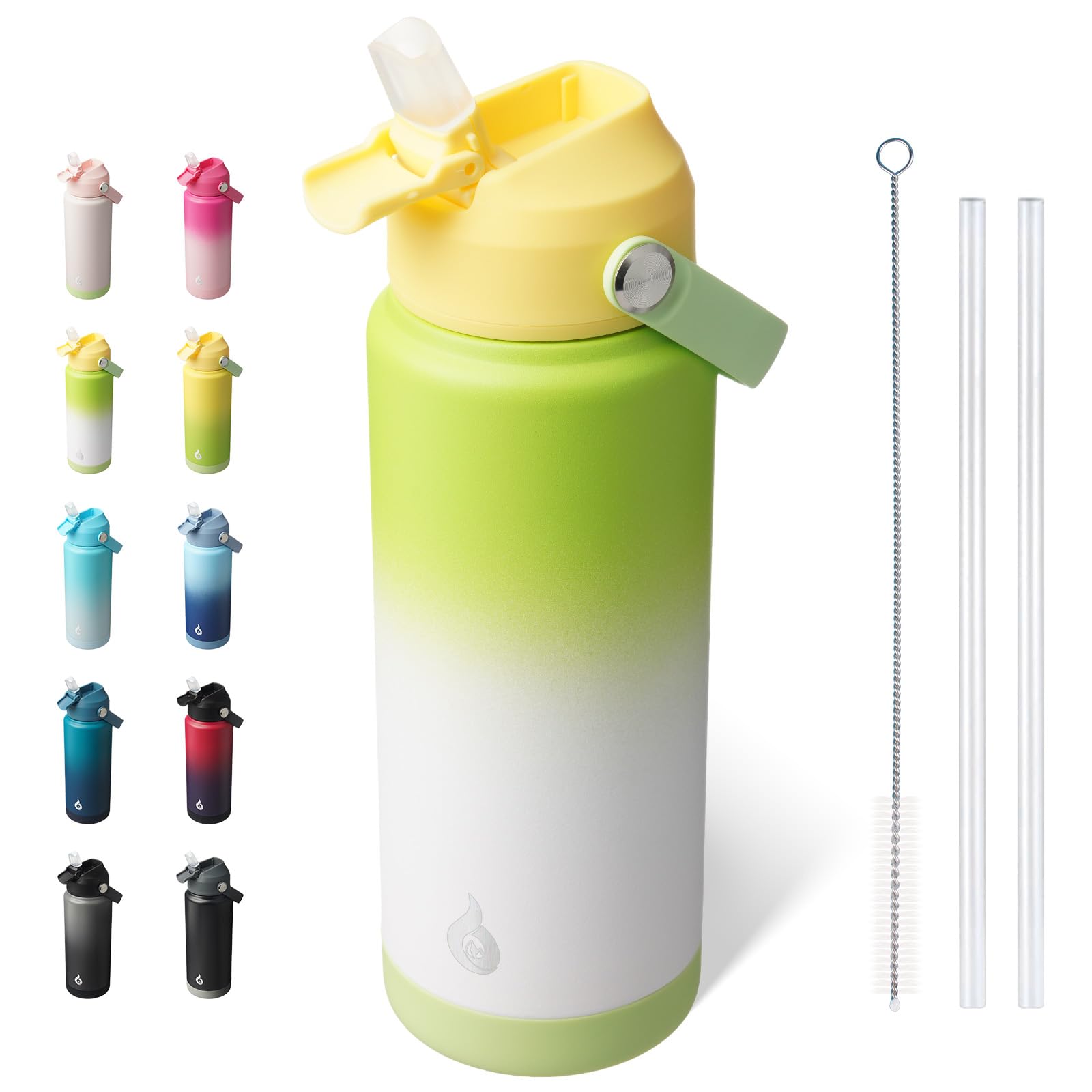 BJPKPK Insulated Water Bottle with Straw Lid, 18oz Thermo Water Bottles, Flex Handle & Non-slip Boot, BPA Free Leak Proof Stainless Steel Metal Thermo, Tumblers, Cups,Black Blue