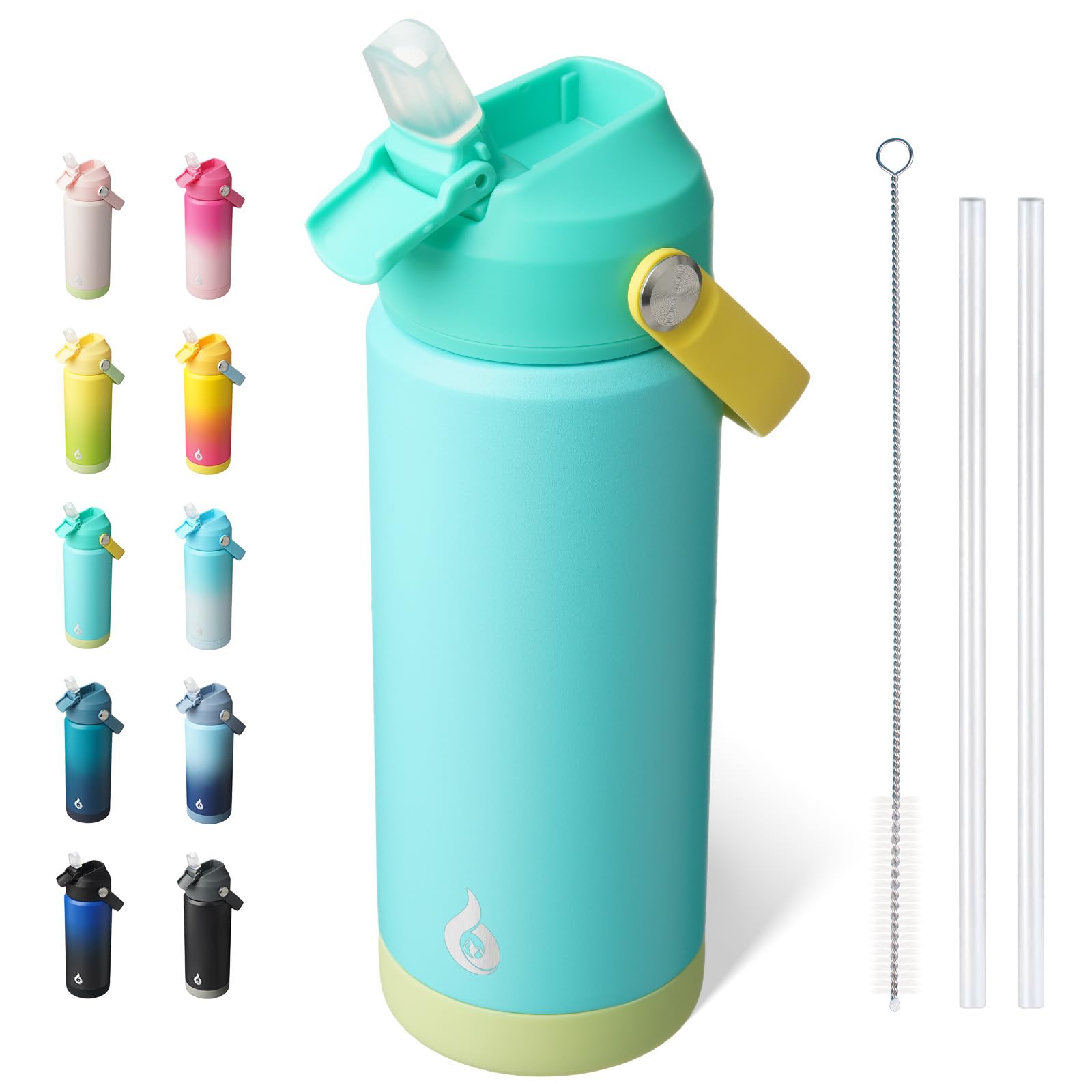 BJPKPK Insulated Water Bottle with Straw Lid, 18oz Thermo Water Bottles, Flex Handle & Non-slip Boot, BPA Free Leak Proof Stainless Steel Metal Thermo, Tumblers, Cups,Black Blue