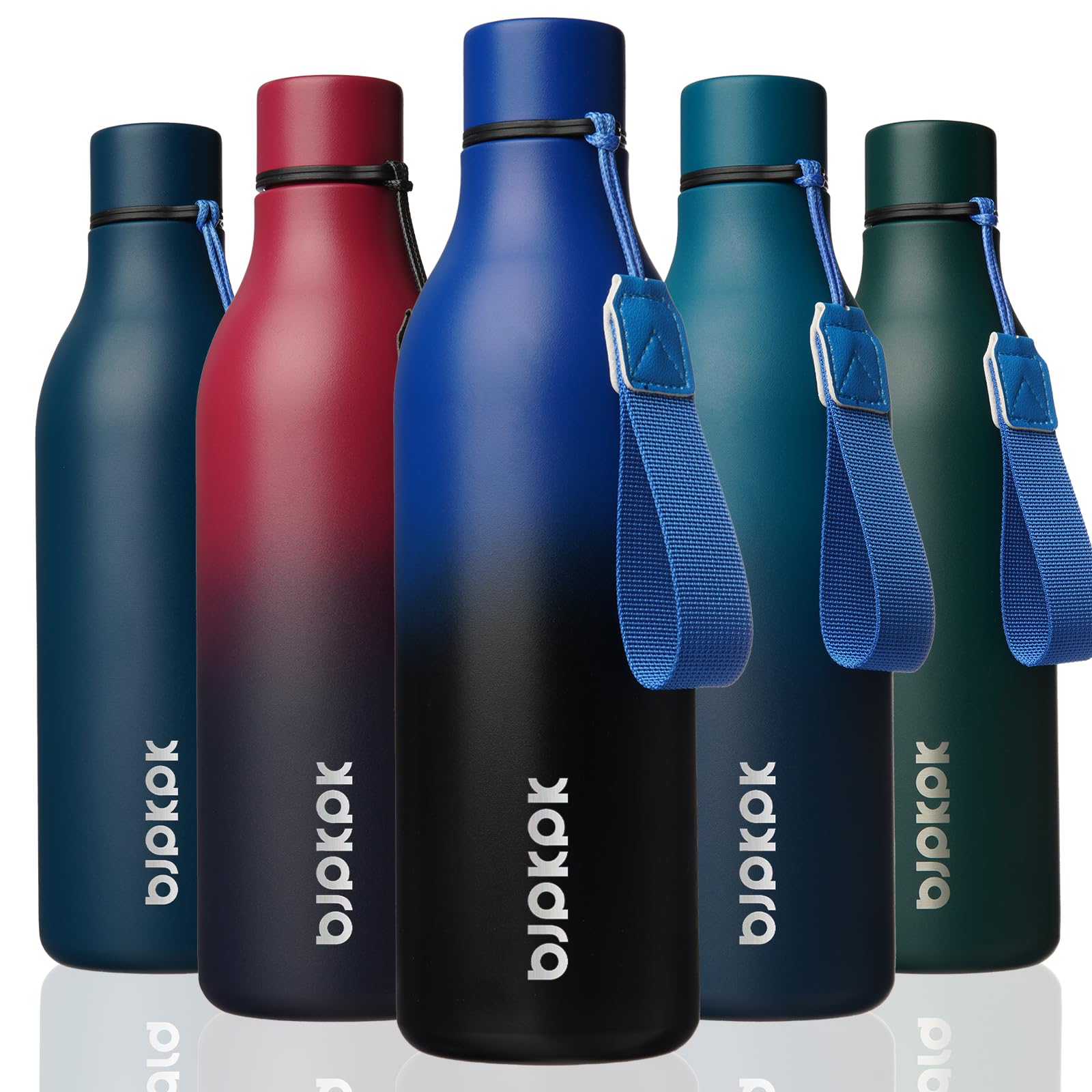 BJPKPK Insulated Water Bottles, 18 oz Stainless Steel Metal Water Bottle with Strap, BPA Free Leak Proof Jugs, Mugs, Flasks, Reusable Thermal Flasks for Sports& Travel, Blossom