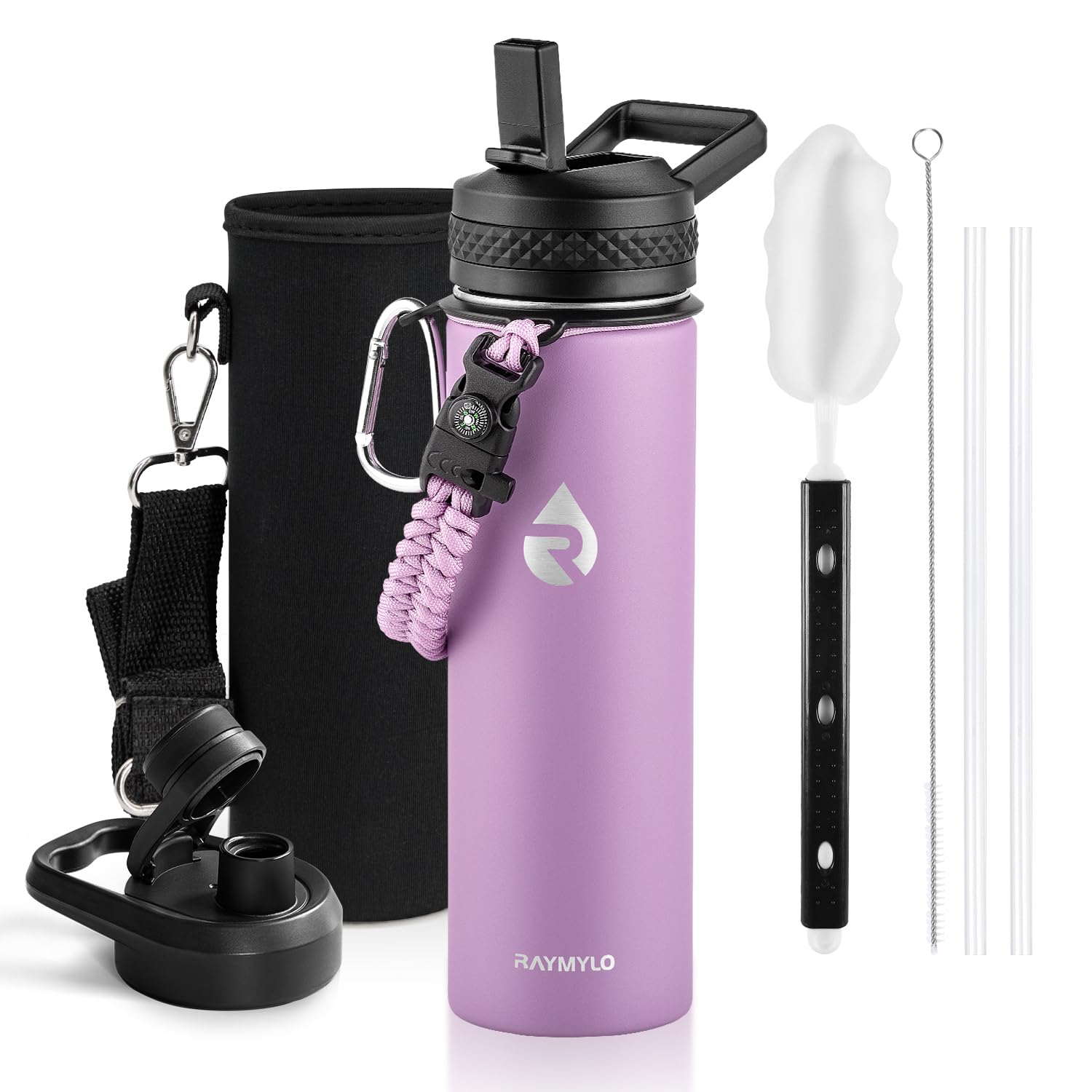 Insulated Water Bottle 64 oz, Triple Wall Vacuum Stainless Steel (Cold for 48 Hrs), Leak Proof & Non-BPA, Half Gallon Water Flask Jug with Paracord Handle & Straw Spout Lids