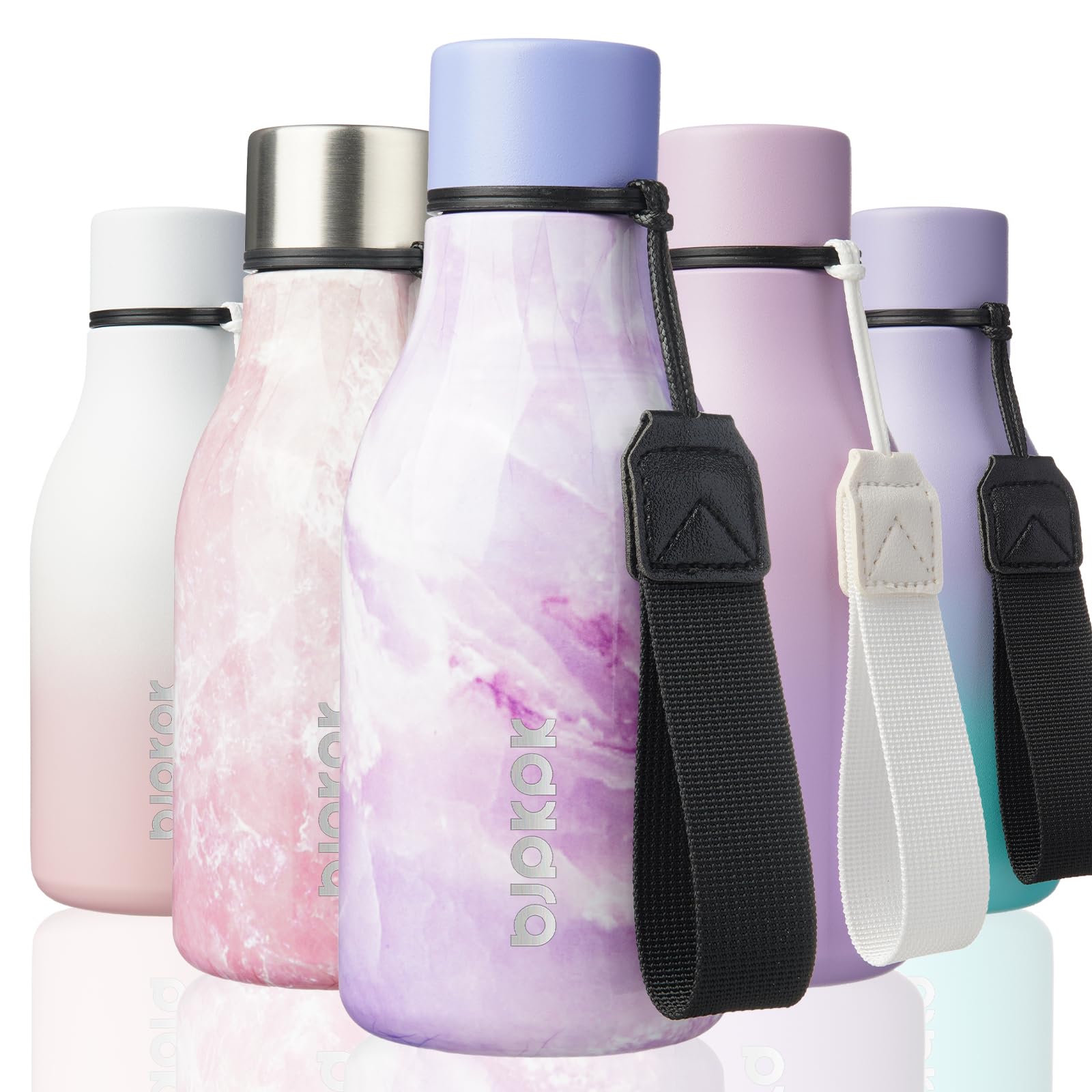 BJPKPK Insulated Water Bottles, 18 oz Stainless Steel Metal Water Bottle with Strap, BPA Free Leak Proof Jugs, Mugs, Flasks, Reusable Thermal Flasks for Sports& Travel, Blossom