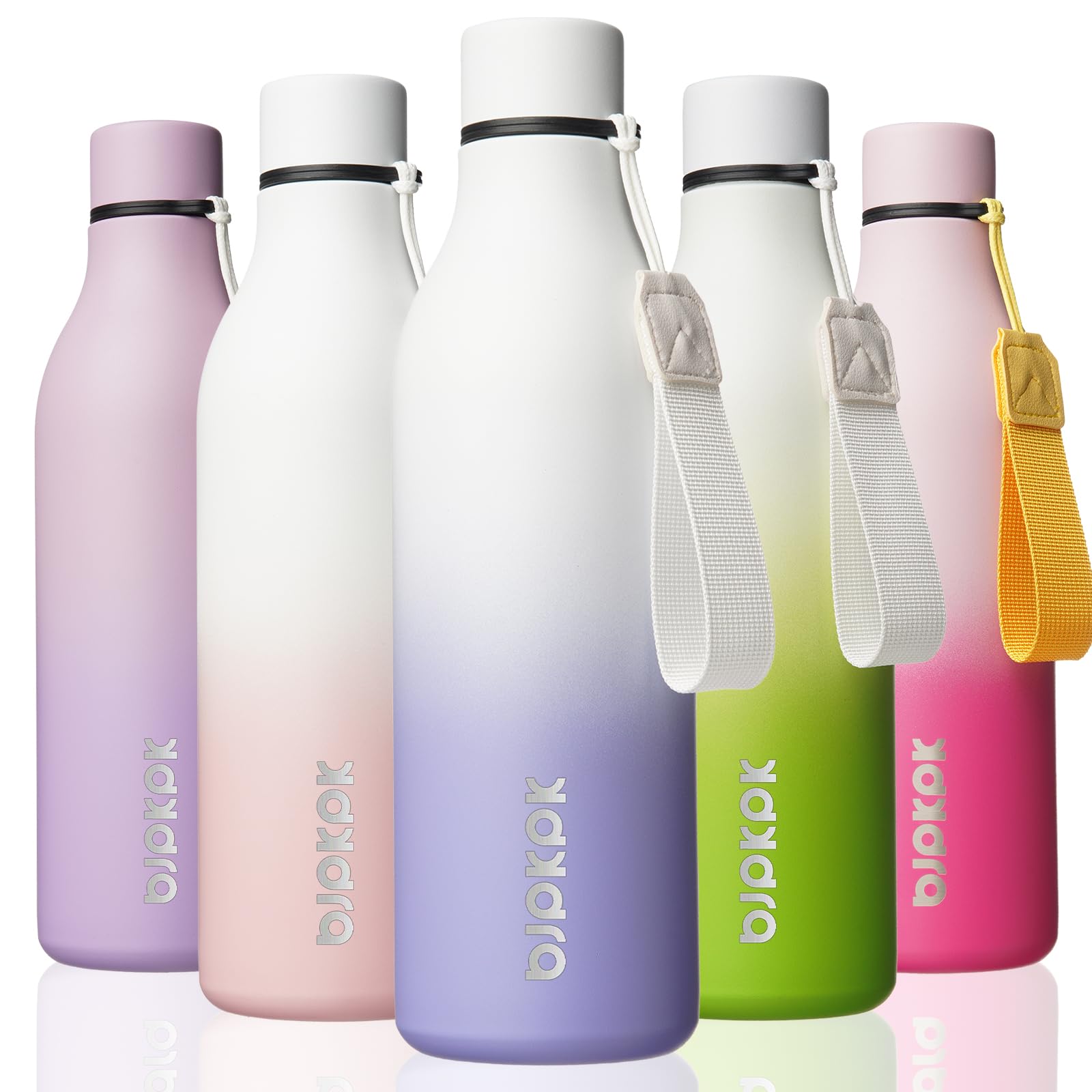 BJPKPK Insulated Water Bottles, 18 oz Stainless Steel Metal Water Bottle with Strap, BPA Free Leak Proof Jugs, Mugs, Flasks, Reusable Thermal Flasks for Sports& Travel, Blossom