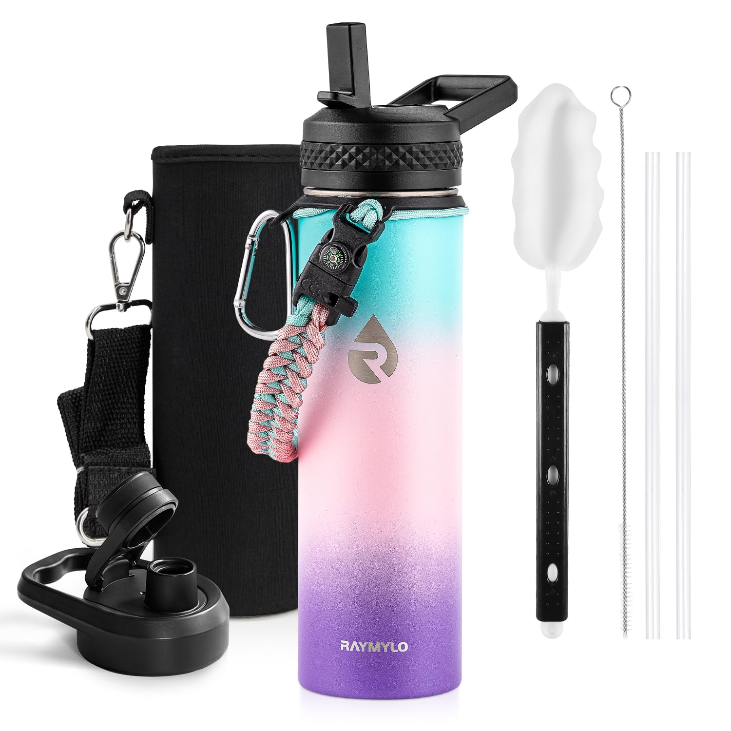 Insulated Water Bottle 64 oz, Triple Wall Vacuum Stainless Steel (Cold for 48 Hrs), Leak Proof & Non-BPA, Half Gallon Water Flask Jug with Paracord Handle & Straw Spout Lids
