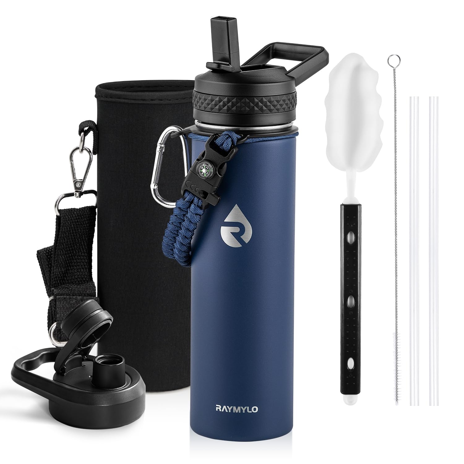 Insulated Water Bottle 64 oz, Triple Wall Vacuum Stainless Steel (Cold for 48 Hrs), Leak Proof & Non-BPA, Half Gallon Water Flask Jug with Paracord Handle & Straw Spout Lids