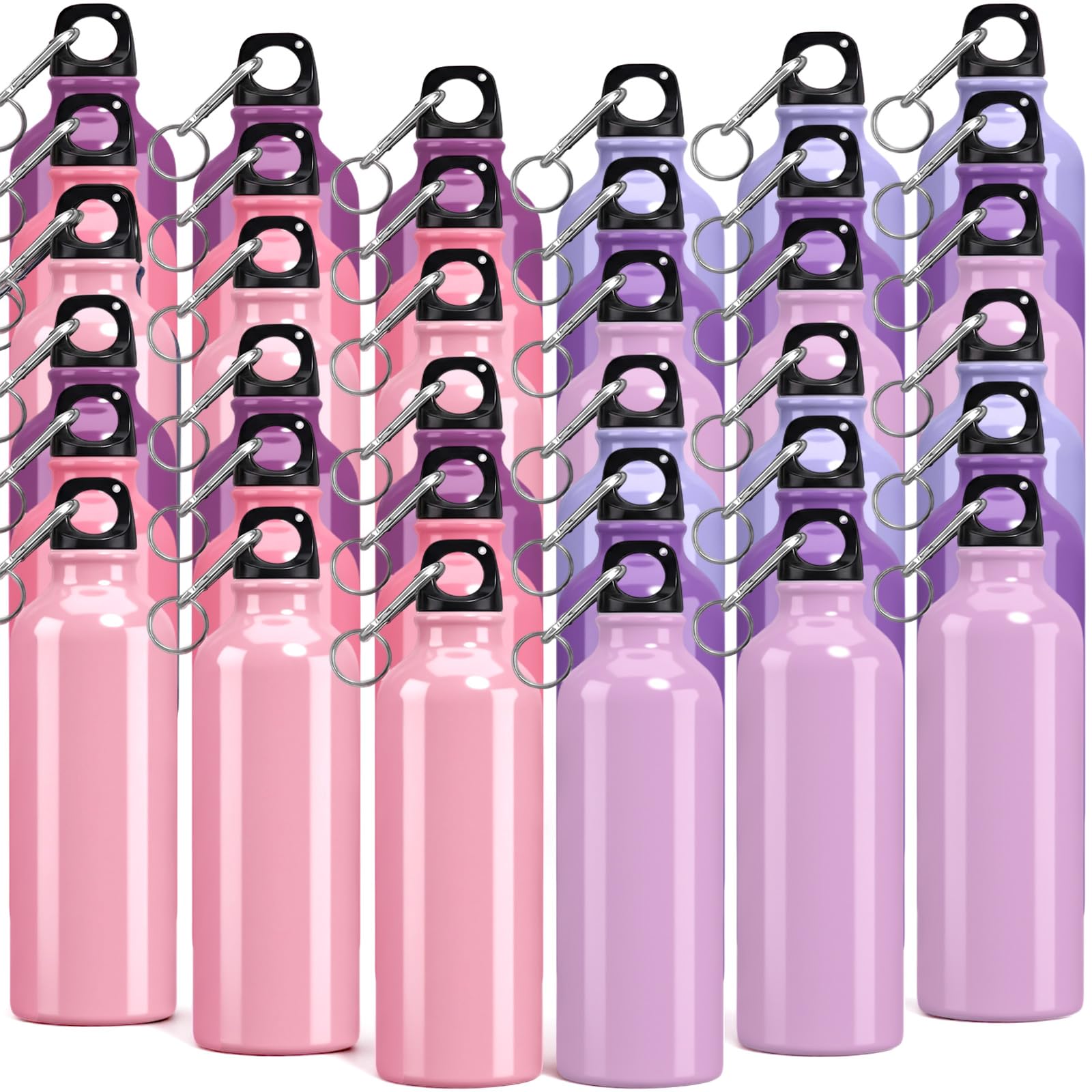 Yaomiao 36 Pcs Lightweight Aluminum Water Bottle Bulk 17 oz Leak Proof Bike Water Sports Bottles with Buckle and Twist Cap Team Reusable for Sports Gym Bicycle Camping (Fashion Tones)