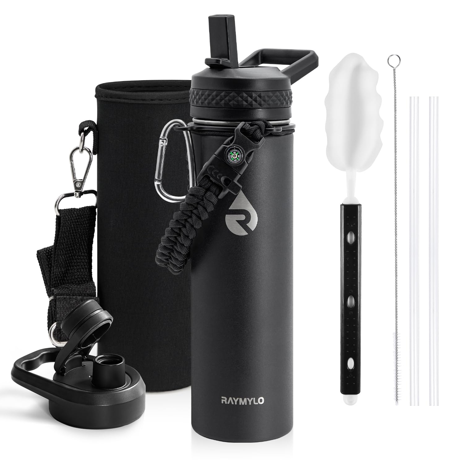 Insulated Water Bottle 64 oz, Triple Wall Vacuum Stainless Steel (Cold for 48 Hrs), Leak Proof & Non-BPA, Half Gallon Water Flask Jug with Paracord Handle & Straw Spout Lids