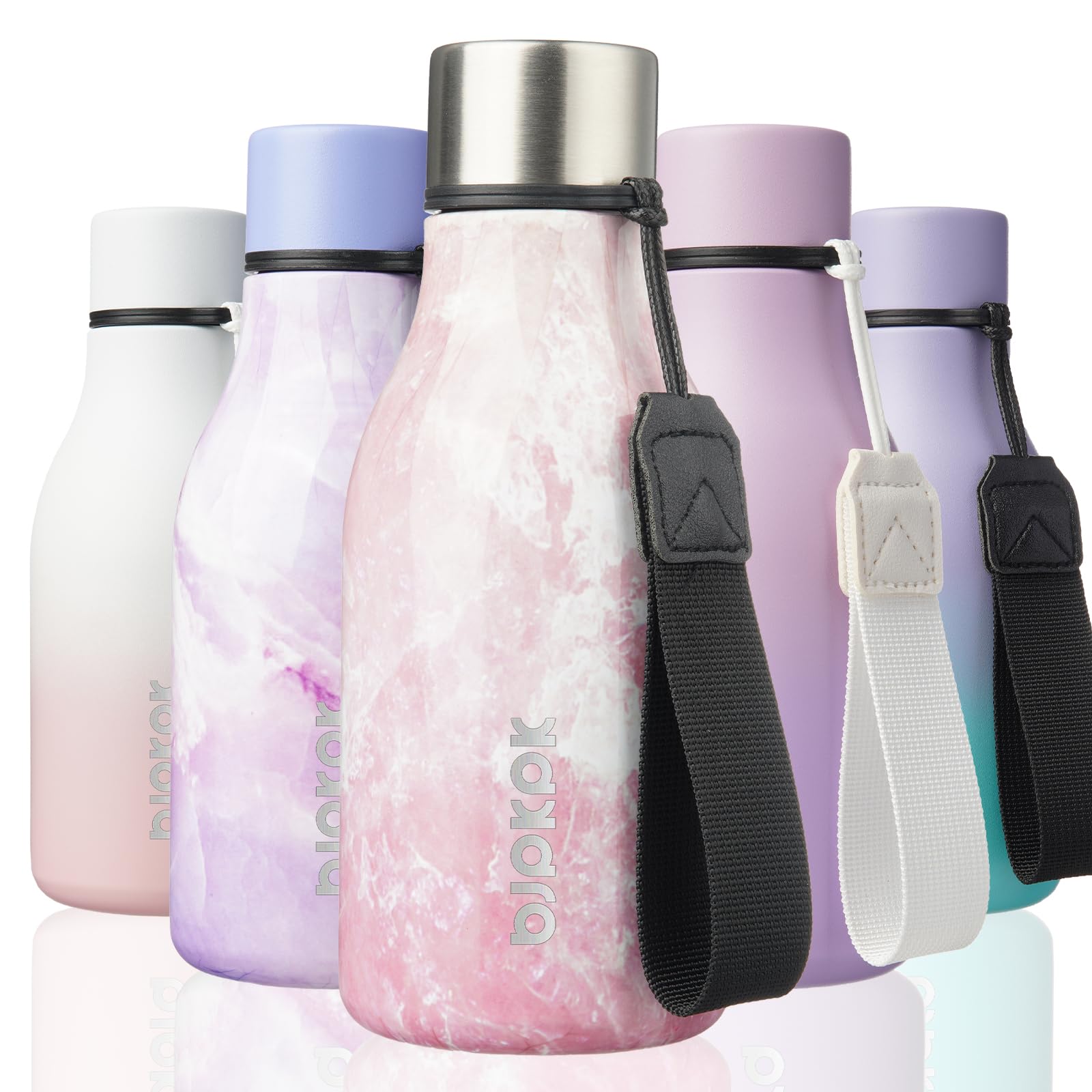 BJPKPK Insulated Water Bottles, 18 oz Stainless Steel Metal Water Bottle with Strap, BPA Free Leak Proof Jugs, Mugs, Flasks, Reusable Thermal Flasks for Sports& Travel, Blossom