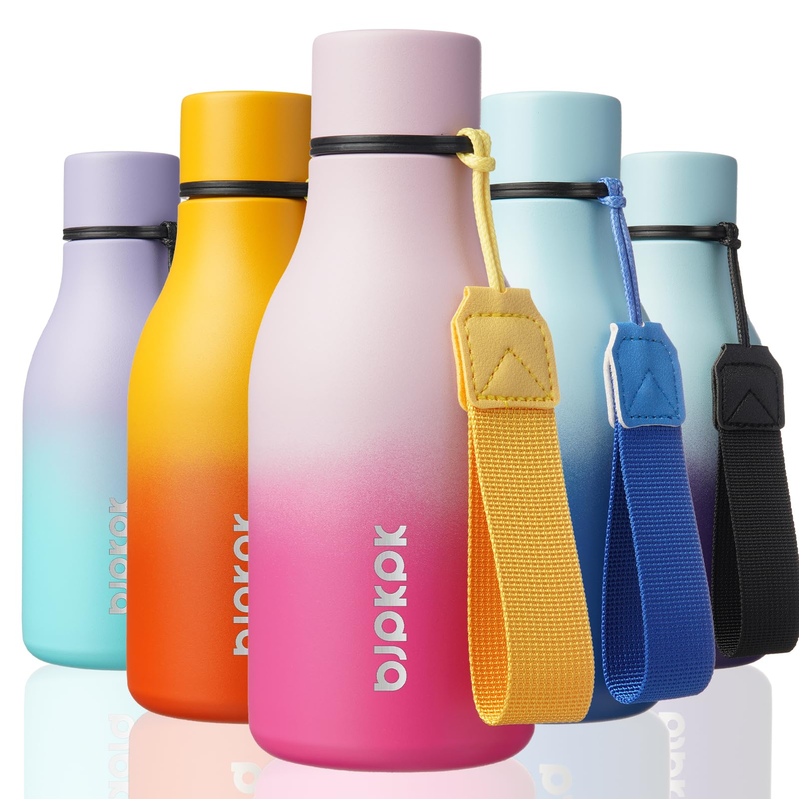 BJPKPK Insulated Water Bottles, 18 oz Stainless Steel Metal Water Bottle with Strap, BPA Free Leak Proof Jugs, Mugs, Flasks, Reusable Thermal Flasks for Sports& Travel, Blossom