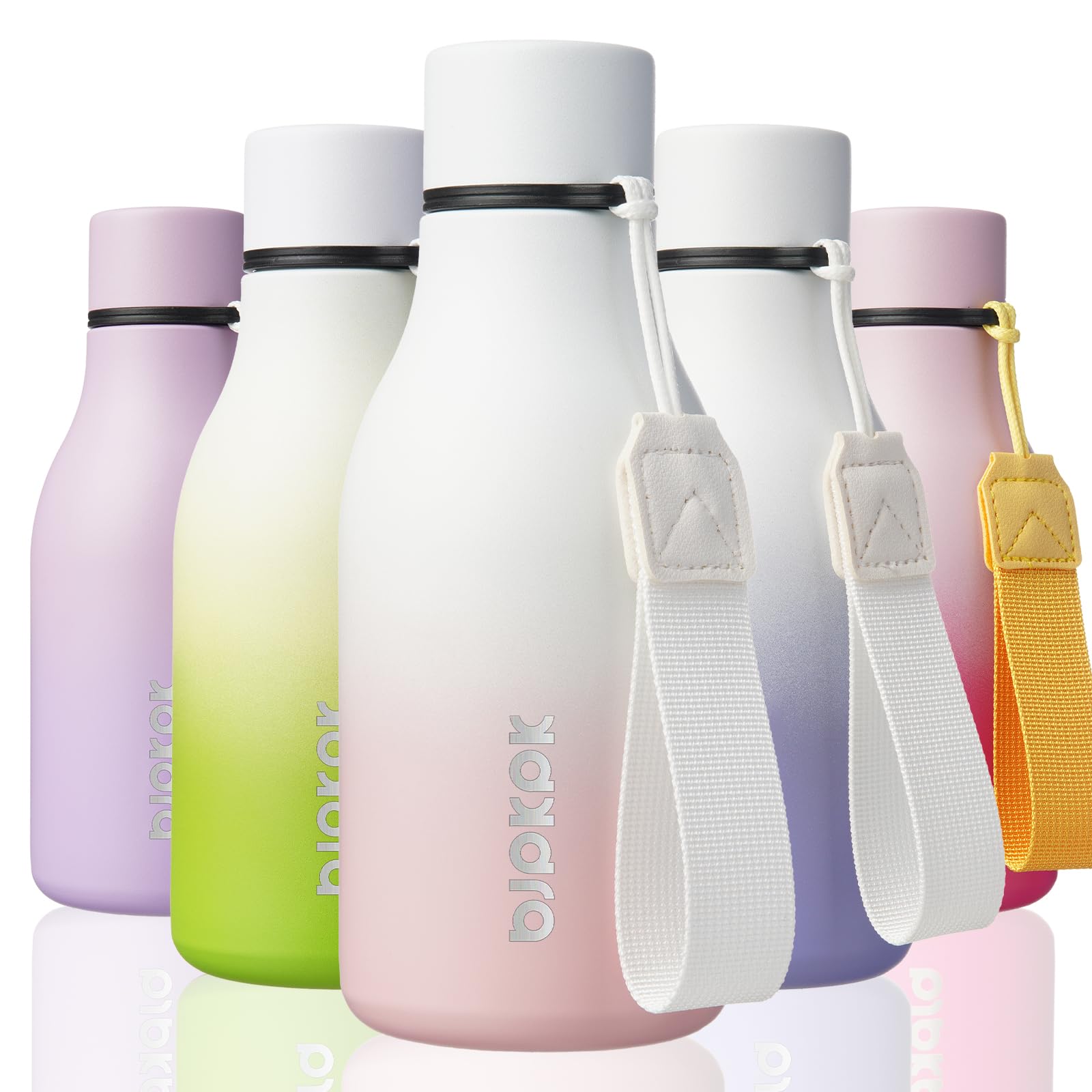 BJPKPK Insulated Water Bottles, 18 oz Stainless Steel Metal Water Bottle with Strap, BPA Free Leak Proof Jugs, Mugs, Flasks, Reusable Thermal Flasks for Sports& Travel, Blossom