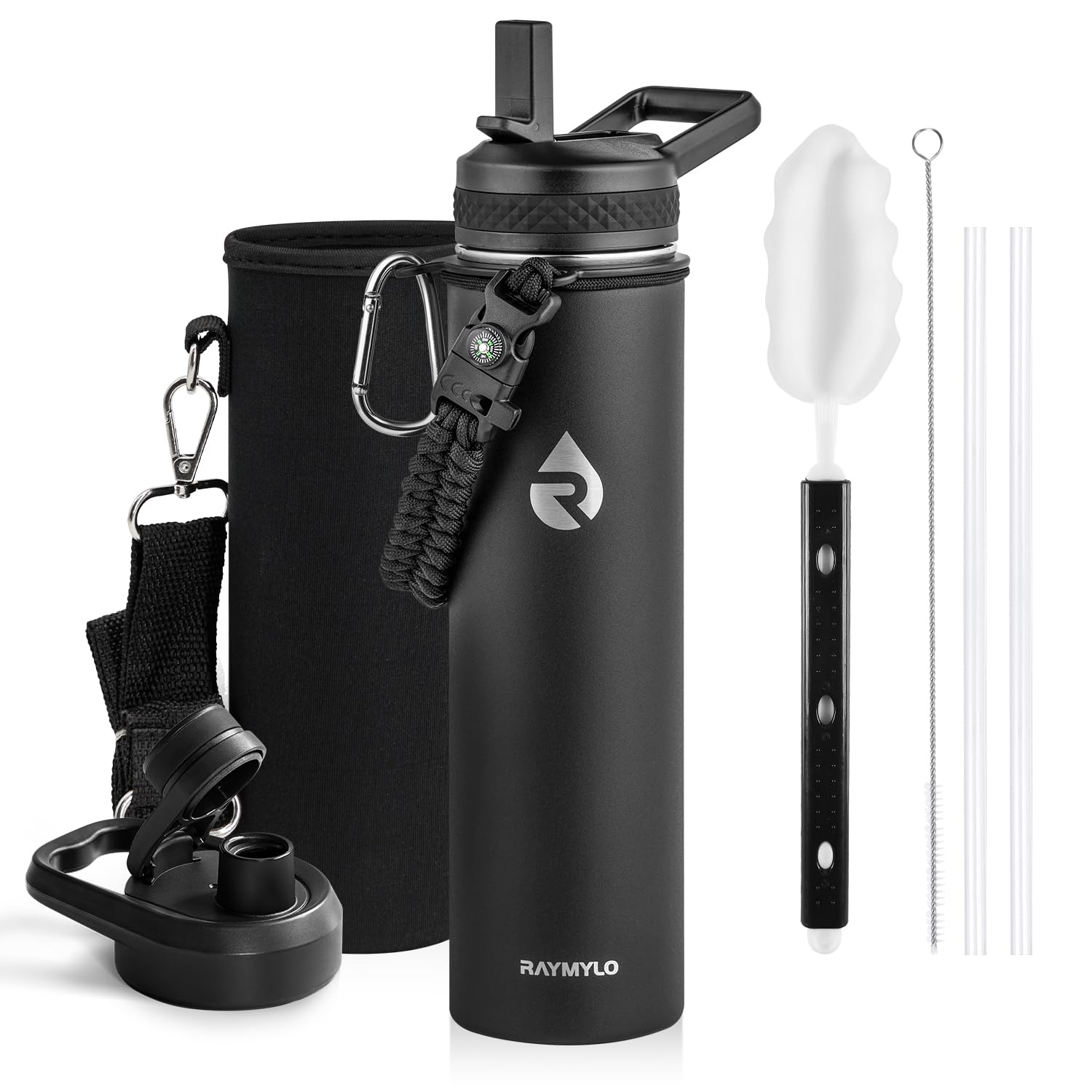 Insulated Water Bottle 64 oz, Triple Wall Vacuum Stainless Steel (Cold for 48 Hrs), Leak Proof & Non-BPA, Half Gallon Water Flask Jug with Paracord Handle & Straw Spout Lids