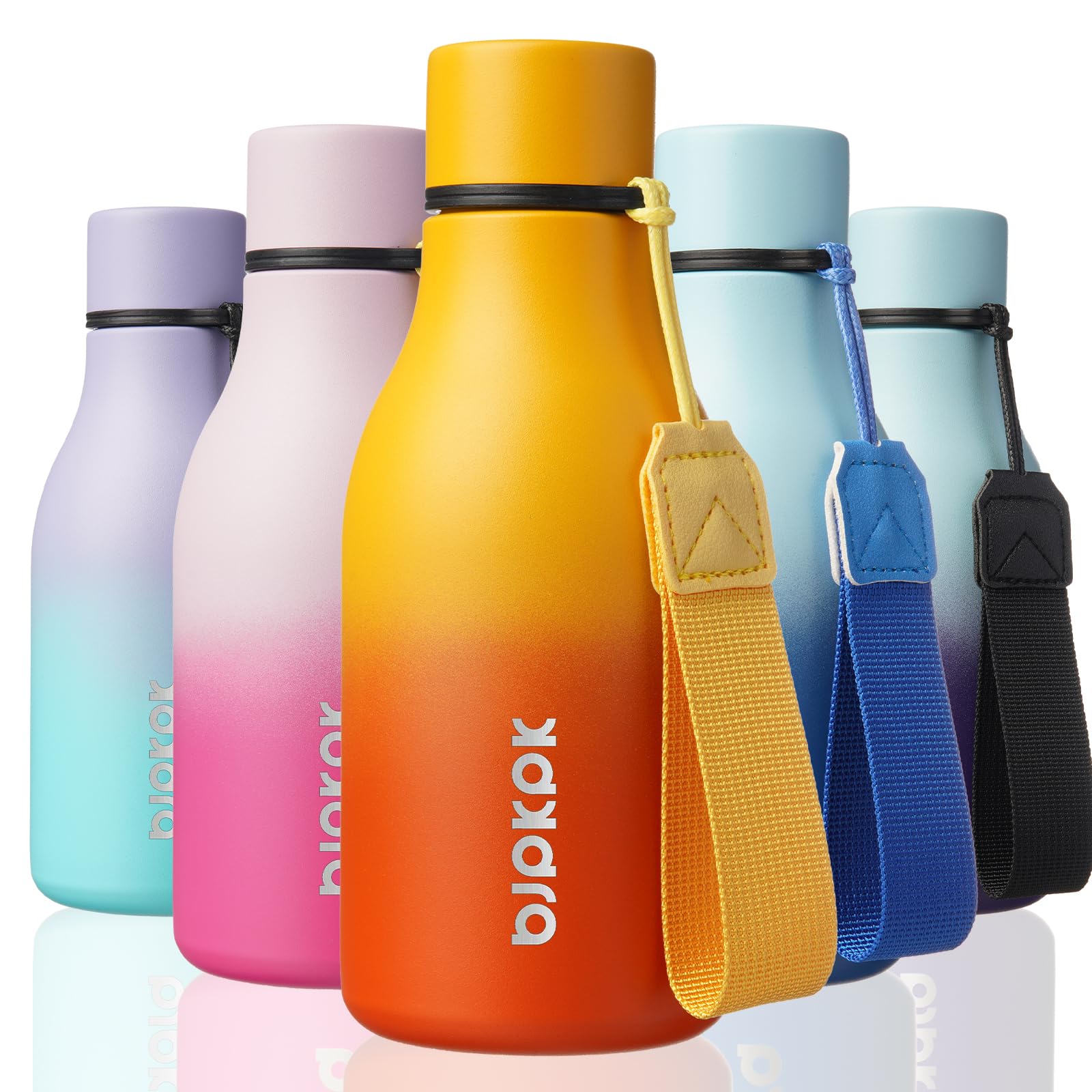 BJPKPK Insulated Water Bottles, 18 oz Stainless Steel Metal Water Bottle with Strap, BPA Free Leak Proof Jugs, Mugs, Flasks, Reusable Thermal Flasks for Sports& Travel, Blossom