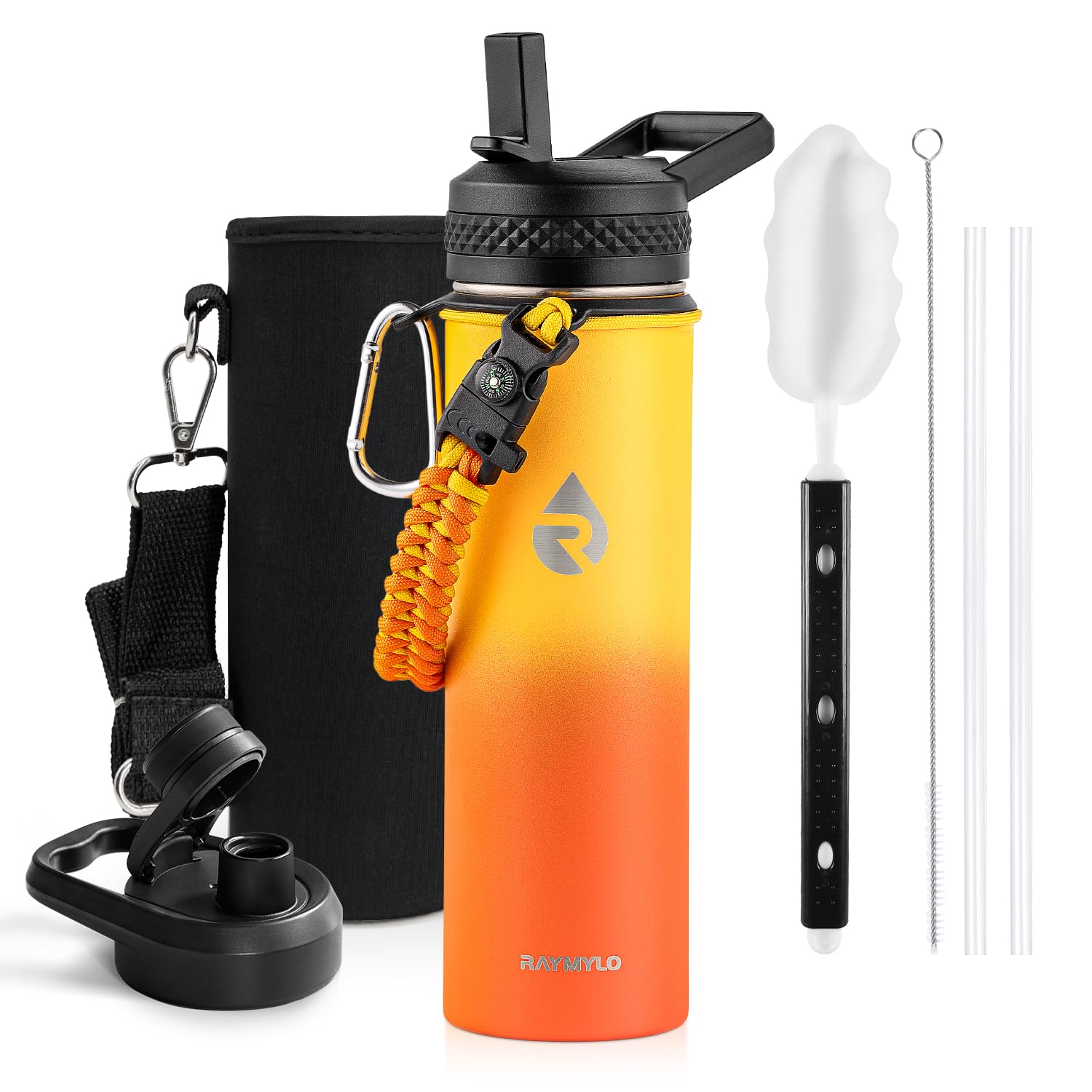 Insulated Water Bottle 64 oz, Triple Wall Vacuum Stainless Steel (Cold for 48 Hrs), Leak Proof & Non-BPA, Half Gallon Water Flask Jug with Paracord Handle & Straw Spout Lids