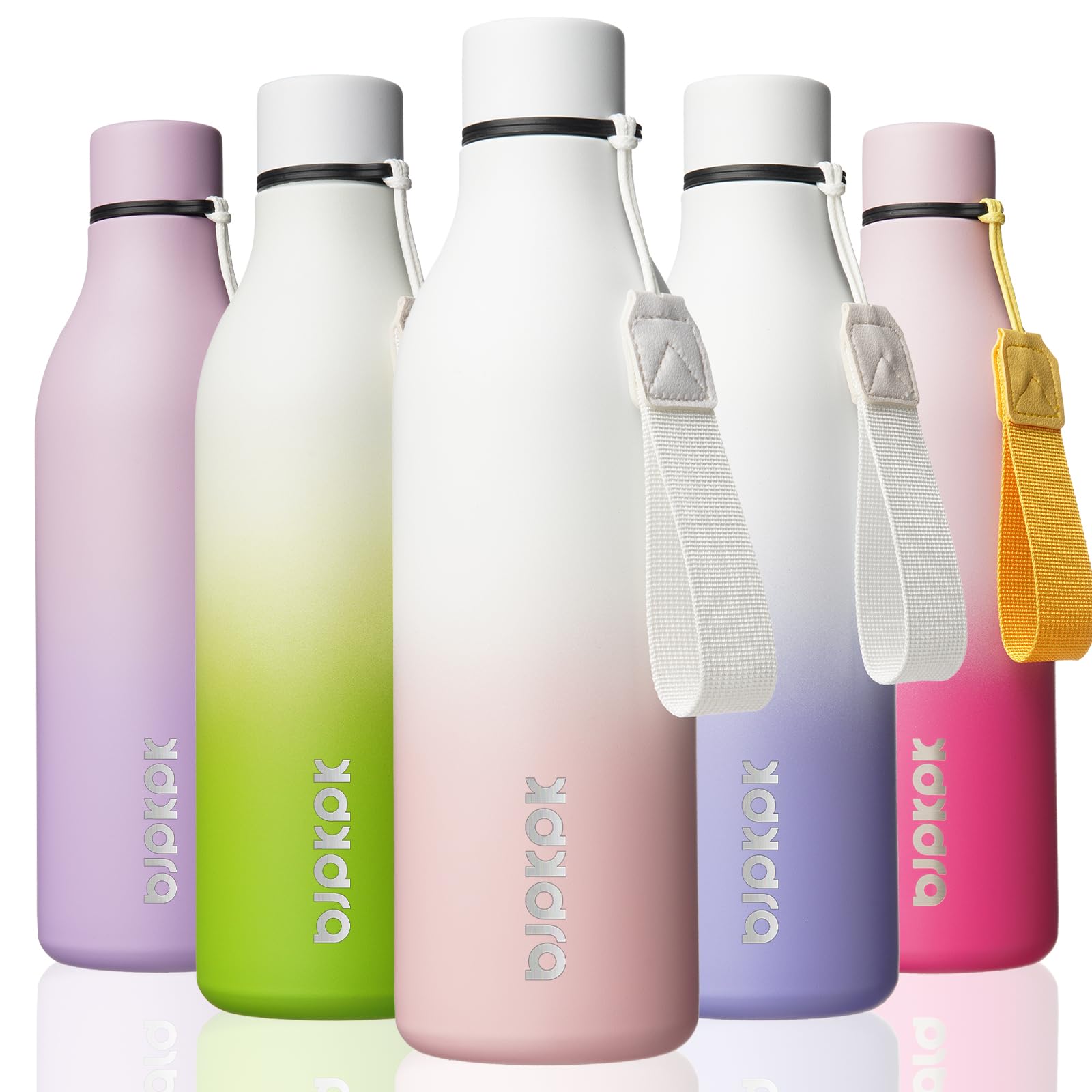 BJPKPK Insulated Water Bottles, 18 oz Stainless Steel Metal Water Bottle with Strap, BPA Free Leak Proof Jugs, Mugs, Flasks, Reusable Thermal Flasks for Sports& Travel, Blossom