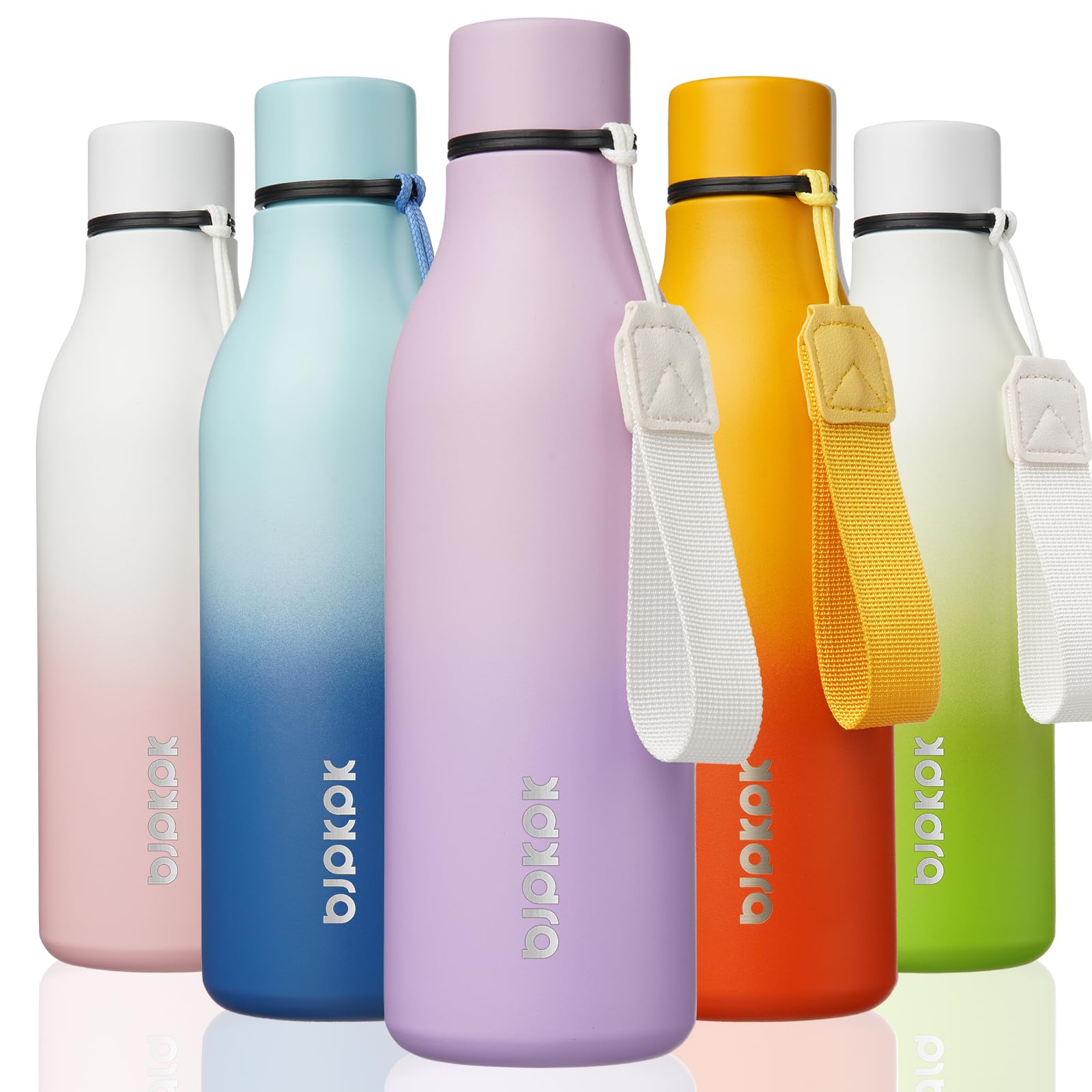 BJPKPK Insulated Water Bottles, 18 oz Stainless Steel Metal Water Bottle with Strap, BPA Free Leak Proof Jugs, Mugs, Flasks, Reusable Thermal Flasks for Sports& Travel, Blossom