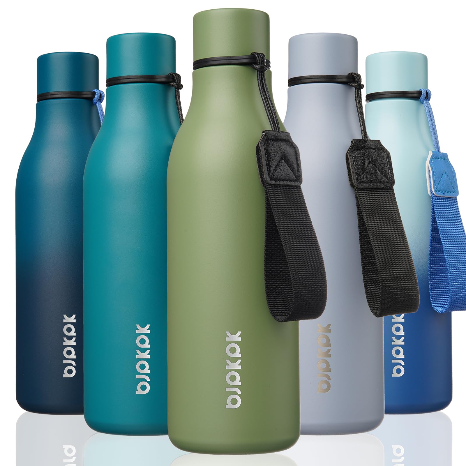 BJPKPK Insulated Water Bottles, 18 oz Stainless Steel Metal Water Bottle with Strap, BPA Free Leak Proof Jugs, Mugs, Flasks, Reusable Thermal Flasks for Sports& Travel, Blossom