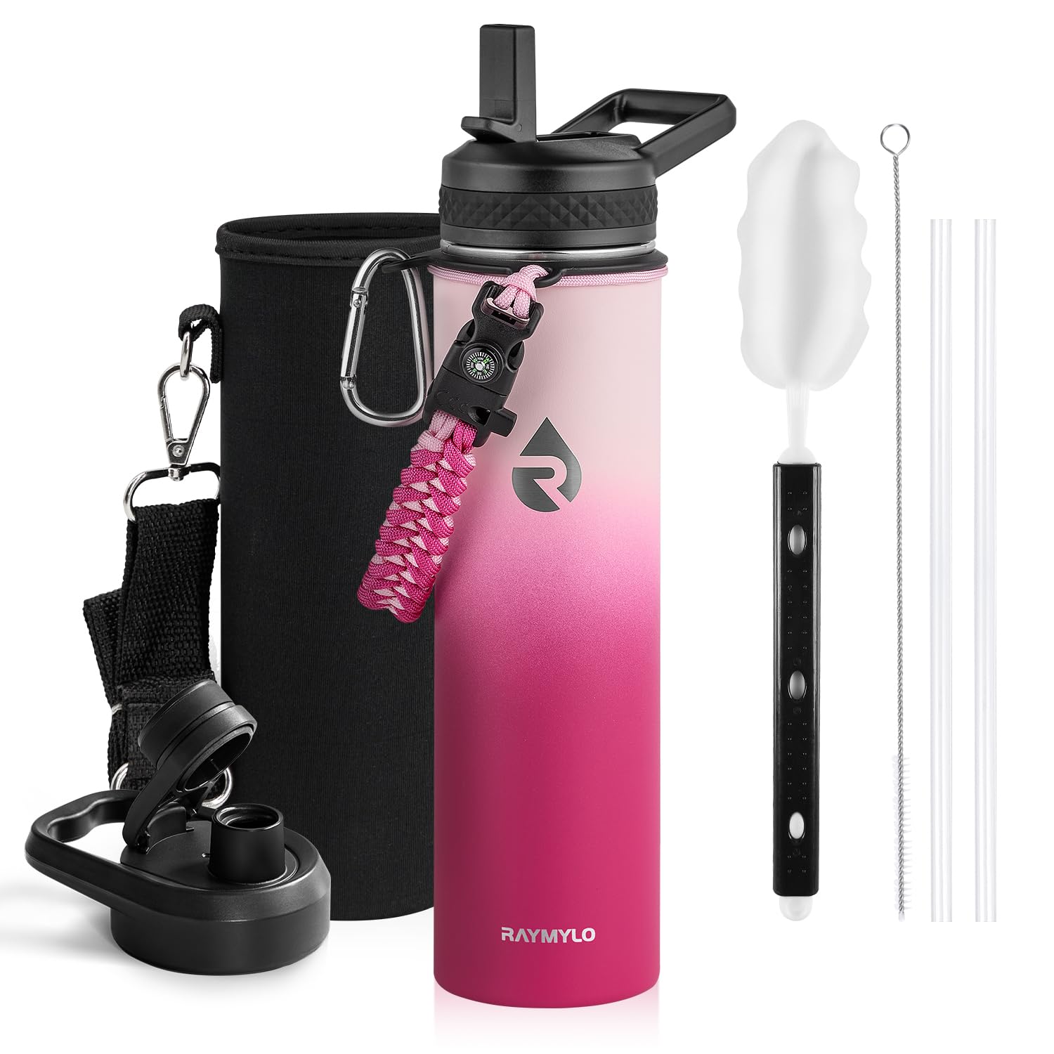 Insulated Water Bottle 64 oz, Triple Wall Vacuum Stainless Steel (Cold for 48 Hrs), Leak Proof & Non-BPA, Half Gallon Water Flask Jug with Paracord Handle & Straw Spout Lids