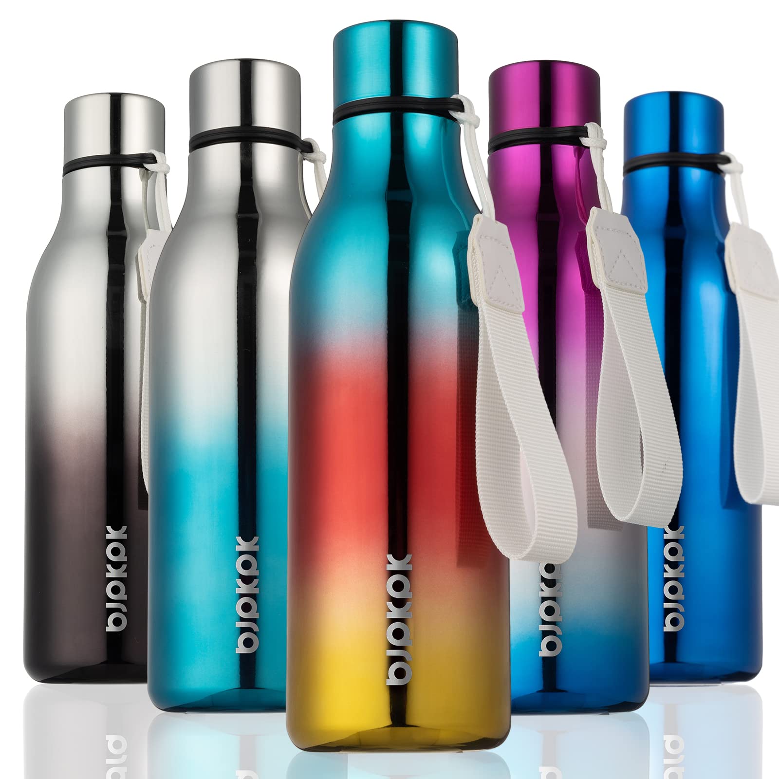 BJPKPK Insulated Water Bottles, 18 oz Stainless Steel Metal Water Bottle with Strap, BPA Free Leak Proof Jugs, Mugs, Flasks, Reusable Thermal Flasks for Sports& Travel, Blossom