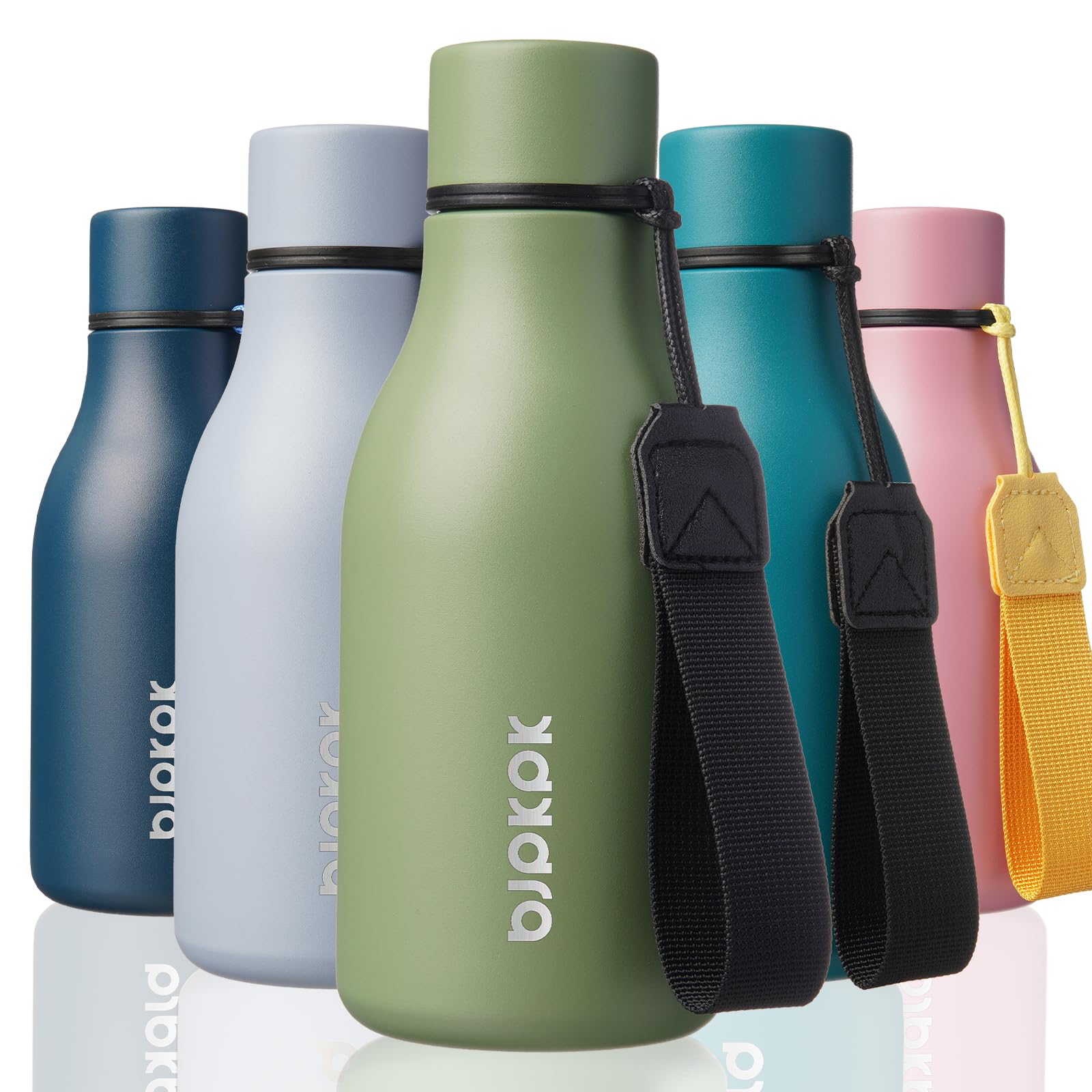 BJPKPK Insulated Water Bottles, 18 oz Stainless Steel Metal Water Bottle with Strap, BPA Free Leak Proof Jugs, Mugs, Flasks, Reusable Thermal Flasks for Sports& Travel, Blossom