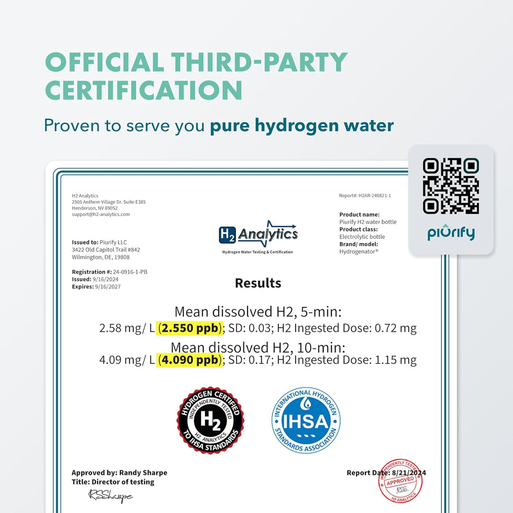 Hydrogen Water Bottle Generator - Up to 4100+ PPB Molecular Hydrogen Infusion - SPE/PEM Technology - Certified H2 Generator - Rechargeable - Extended Warranty - 10 oz (Turquoise)