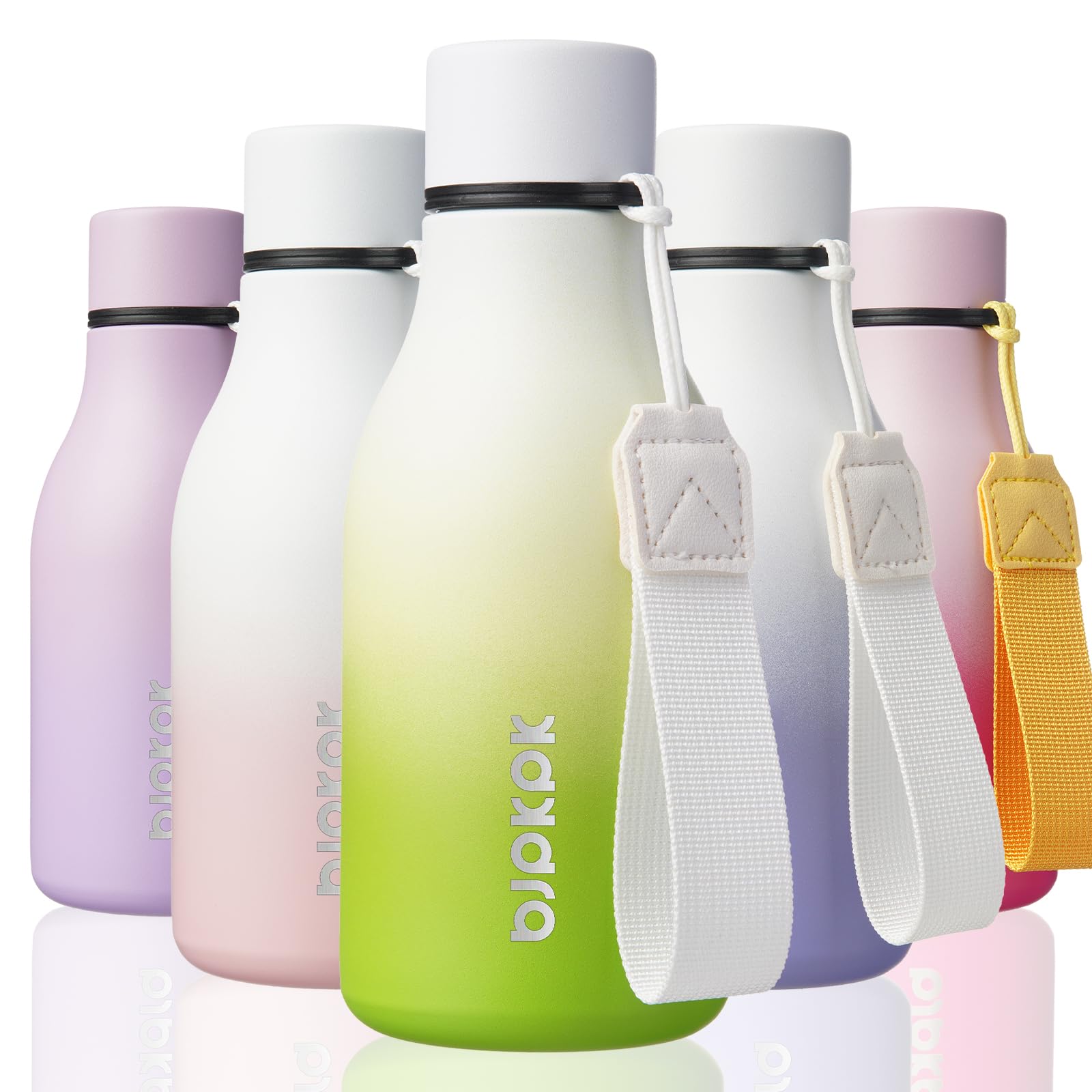 BJPKPK Insulated Water Bottles, 18 oz Stainless Steel Metal Water Bottle with Strap, BPA Free Leak Proof Jugs, Mugs, Flasks, Reusable Thermal Flasks for Sports& Travel, Blossom