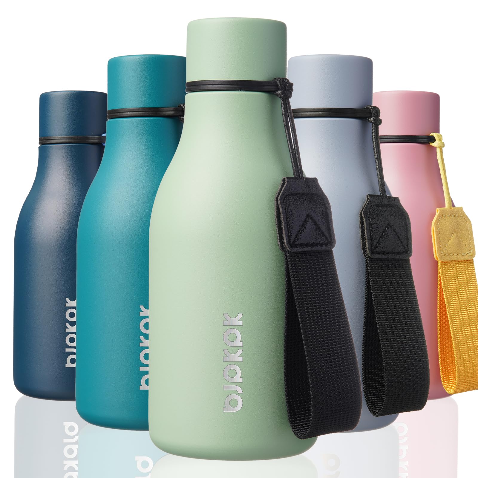 BJPKPK Insulated Water Bottles, 18 oz Stainless Steel Metal Water Bottle with Strap, BPA Free Leak Proof Jugs, Mugs, Flasks, Reusable Thermal Flasks for Sports& Travel, Blossom