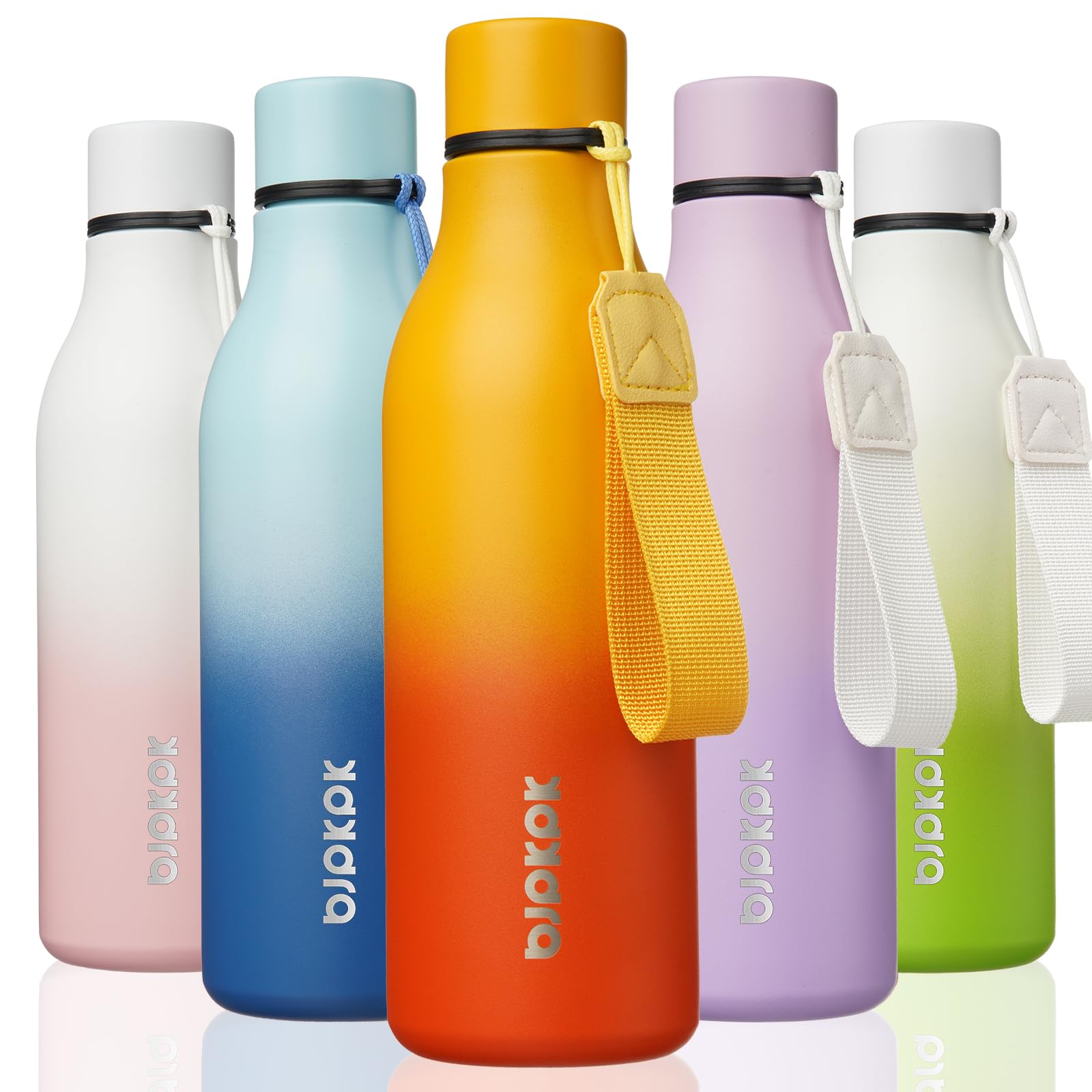 BJPKPK Insulated Water Bottles, 18 oz Stainless Steel Metal Water Bottle with Strap, BPA Free Leak Proof Jugs, Mugs, Flasks, Reusable Thermal Flasks for Sports& Travel, Blossom