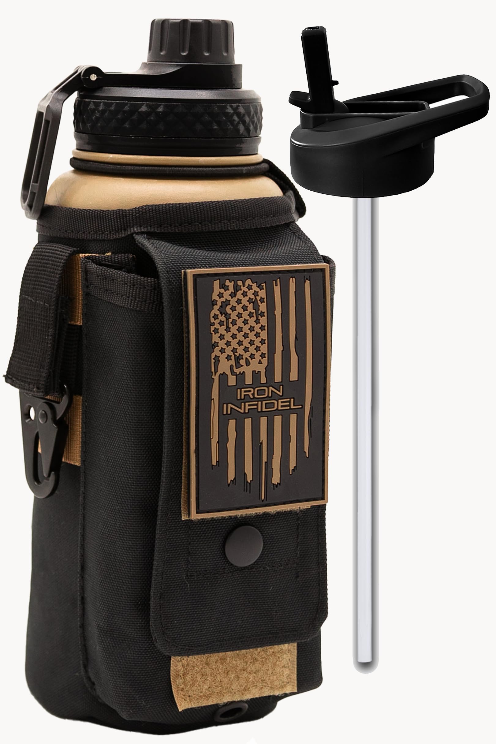 Iron Infidel Battle Bottle - Half Gallon Insulated Water Bottle with Paracord Handle - Large 64 oz Stainless Steel Water Jug & Rugged, Removable Sleeve For Keys, Wallet, Phone (Black Camo 2 Liter)