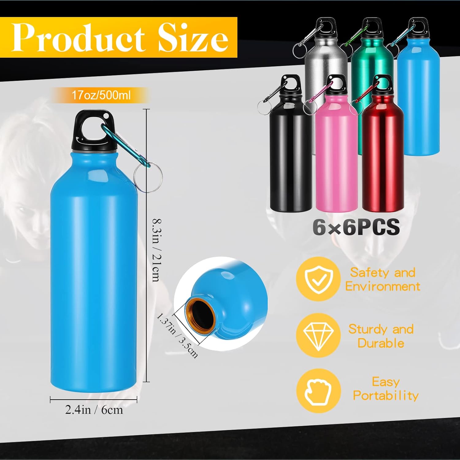Yaomiao 36 Pcs Lightweight Aluminum Water Bottle Bulk 17 oz Leak Proof Bike Water Sports Bottles with Buckle and Twist Cap Team Reusable for Sports Gym Bicycle Camping (Fashion Tones)