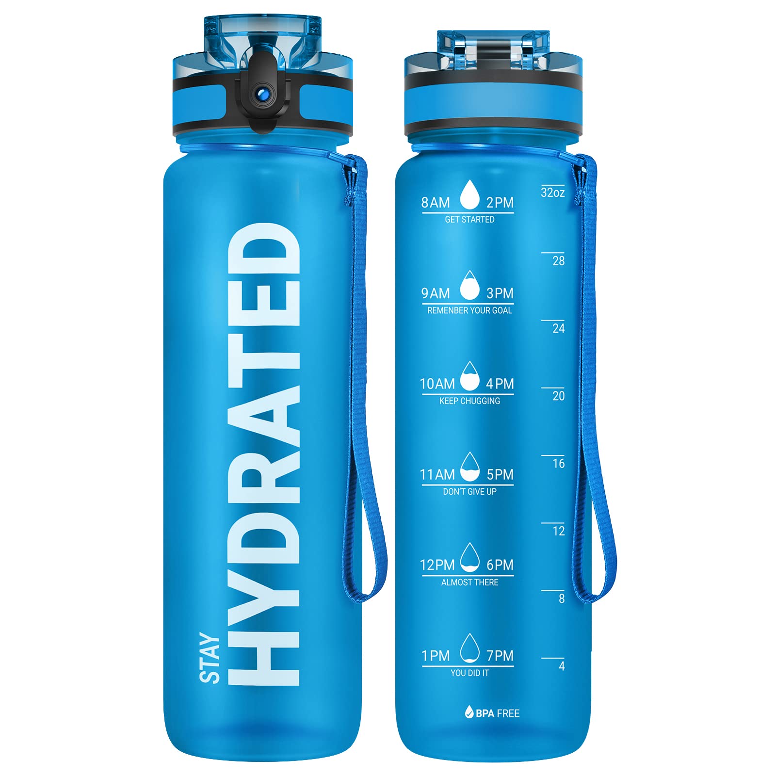 Sahara Sailor Water Bottle 32oz, Durable and Leakproof Water Bottles Motivational with Time Marker, Tritan, BPA Free, Wide Mouth with Easy Clean Brush for Gym, Travel, Home, School, Office (1 Bottle)