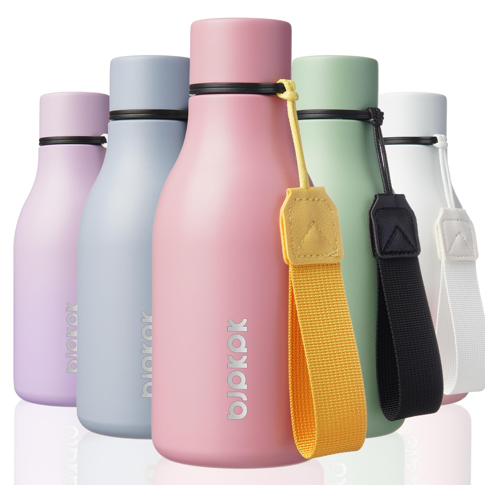 BJPKPK Insulated Water Bottles, 18 oz Stainless Steel Metal Water Bottle with Strap, BPA Free Leak Proof Jugs, Mugs, Flasks, Reusable Thermal Flasks for Sports& Travel, Blossom