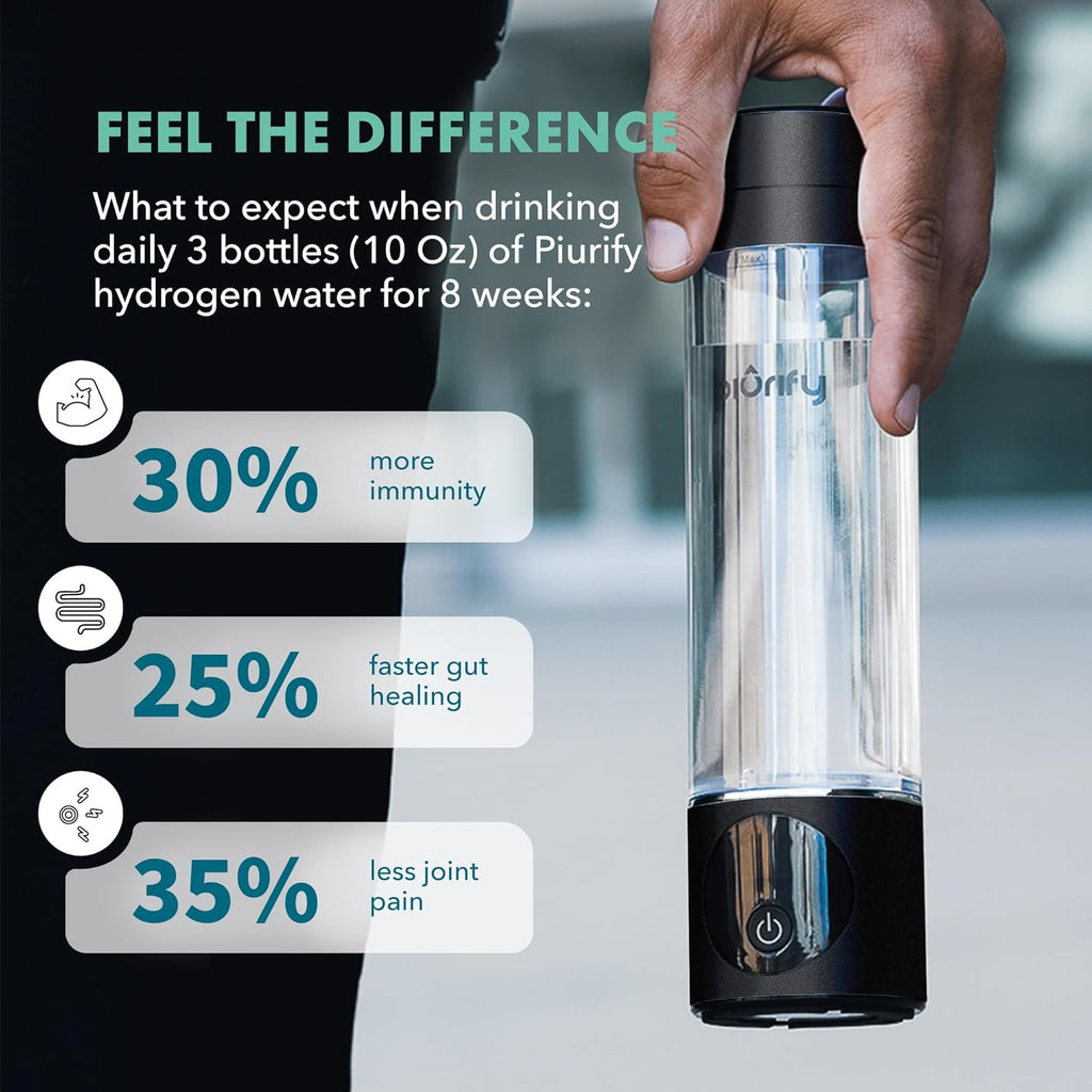 Hydrogen Water Bottle Generator - Up to 4100+ PPB Molecular Hydrogen Infusion - SPE/PEM Technology - Certified H2 Generator - Rechargeable - Extended Warranty - 10 oz (Black)