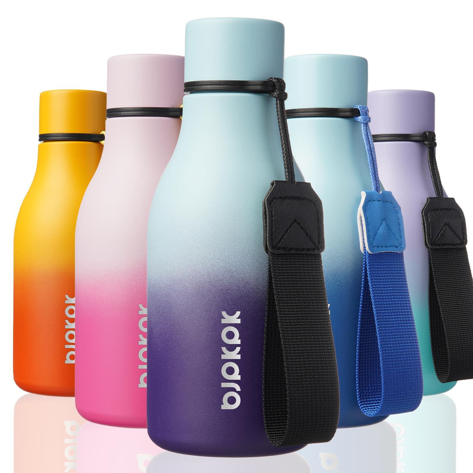 BJPKPK Insulated Water Bottles, 18 oz Stainless Steel Metal Water Bottle with Strap, BPA Free Leak Proof Jugs, Mugs, Flasks, Reusable Thermal Flasks for Sports& Travel, Blossom