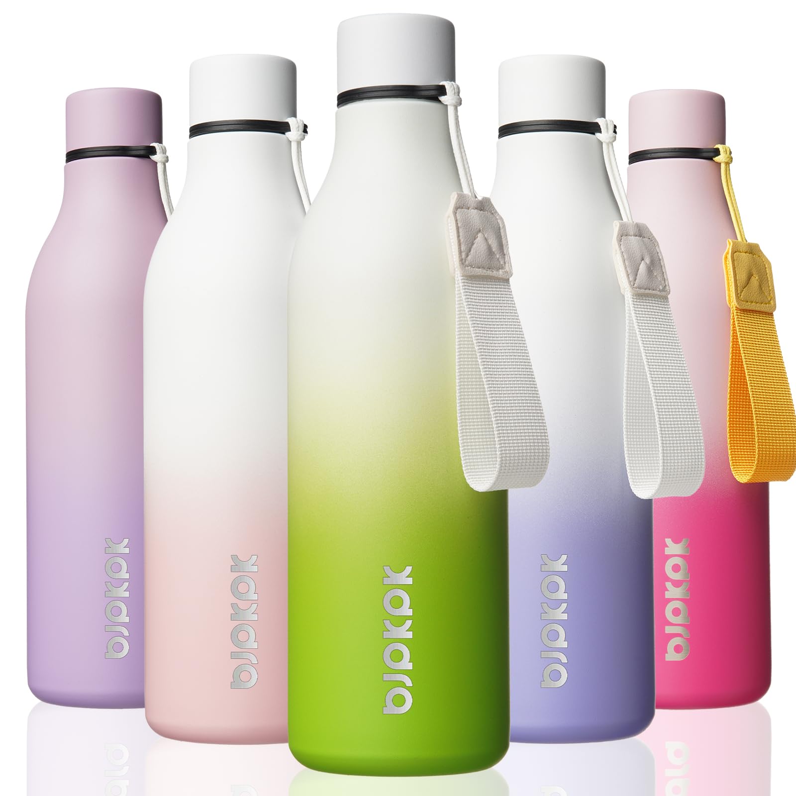 BJPKPK Insulated Water Bottles, 18 oz Stainless Steel Metal Water Bottle with Strap, BPA Free Leak Proof Jugs, Mugs, Flasks, Reusable Thermal Flasks for Sports& Travel, Blossom